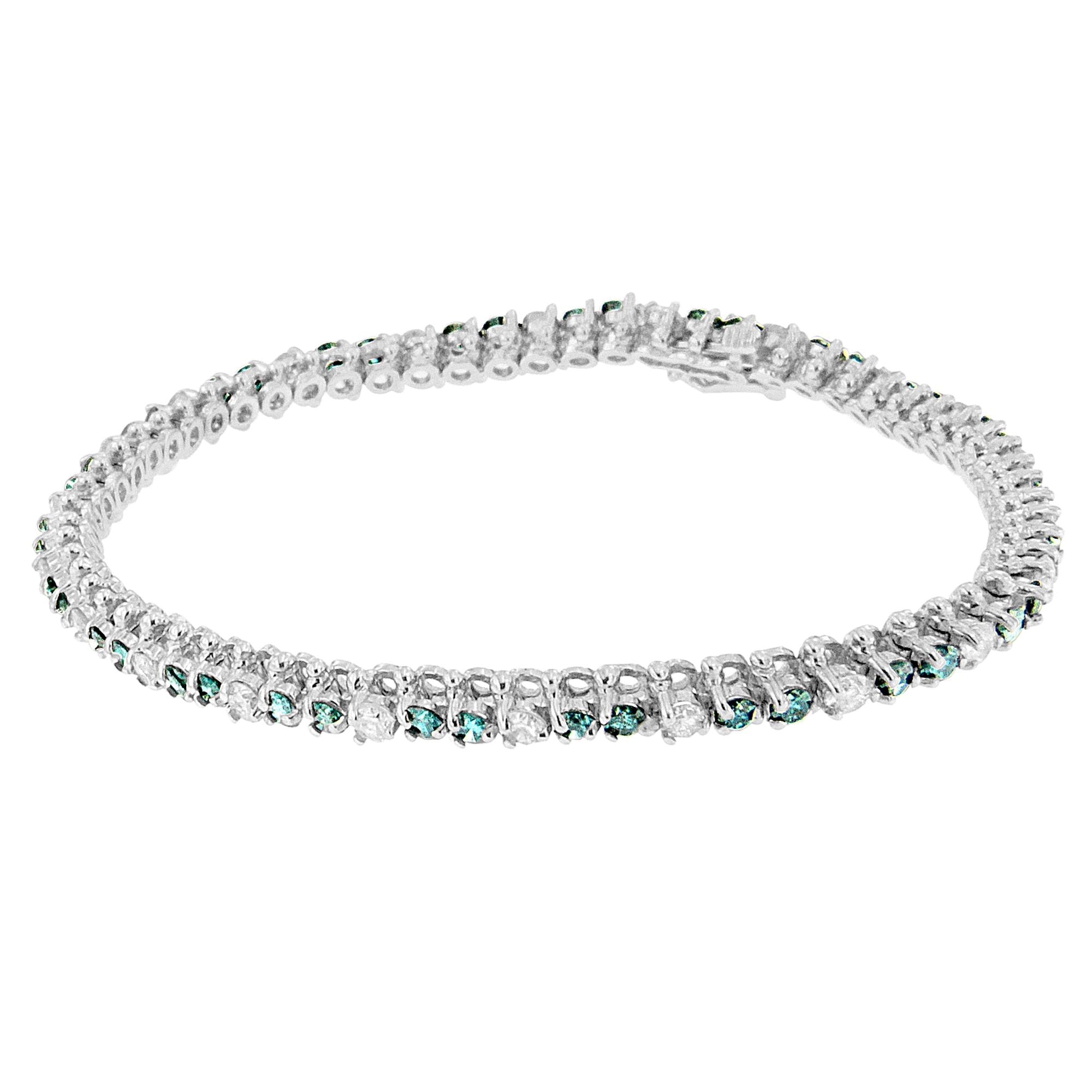 14K White Gold 4 5/8 Cttw Alternating White and Blue Diamond Martini Set Tennis Bracelet (H-I Color, I1-I2 Clarity) - 7" Inches