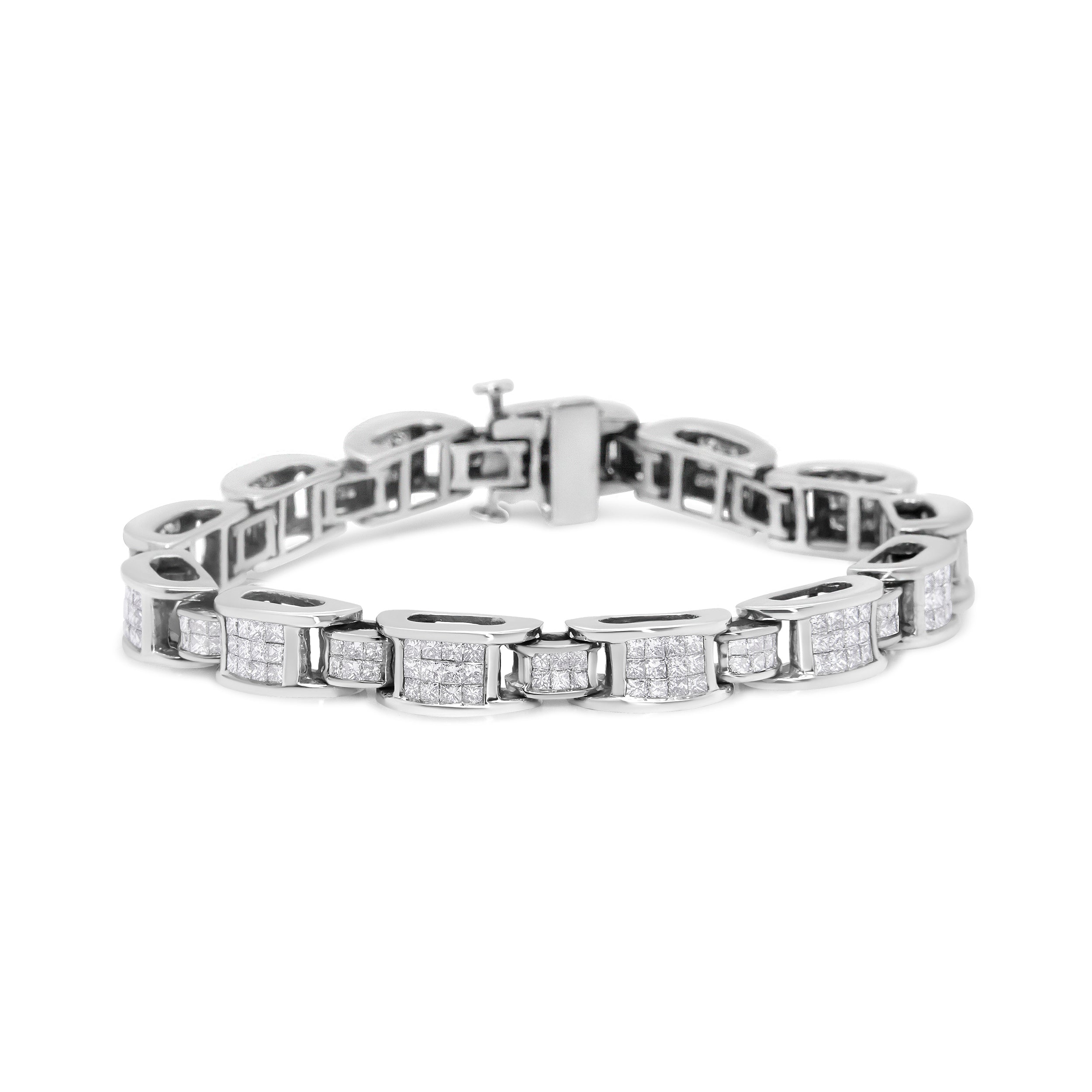 14K White Gold 5.0 Cttw Princess Cut Diamond Invisible Set Alternating Size D Shaped Links Tennis Bracelet (H-I Color, SI2-I1 Clarity) - 7â€