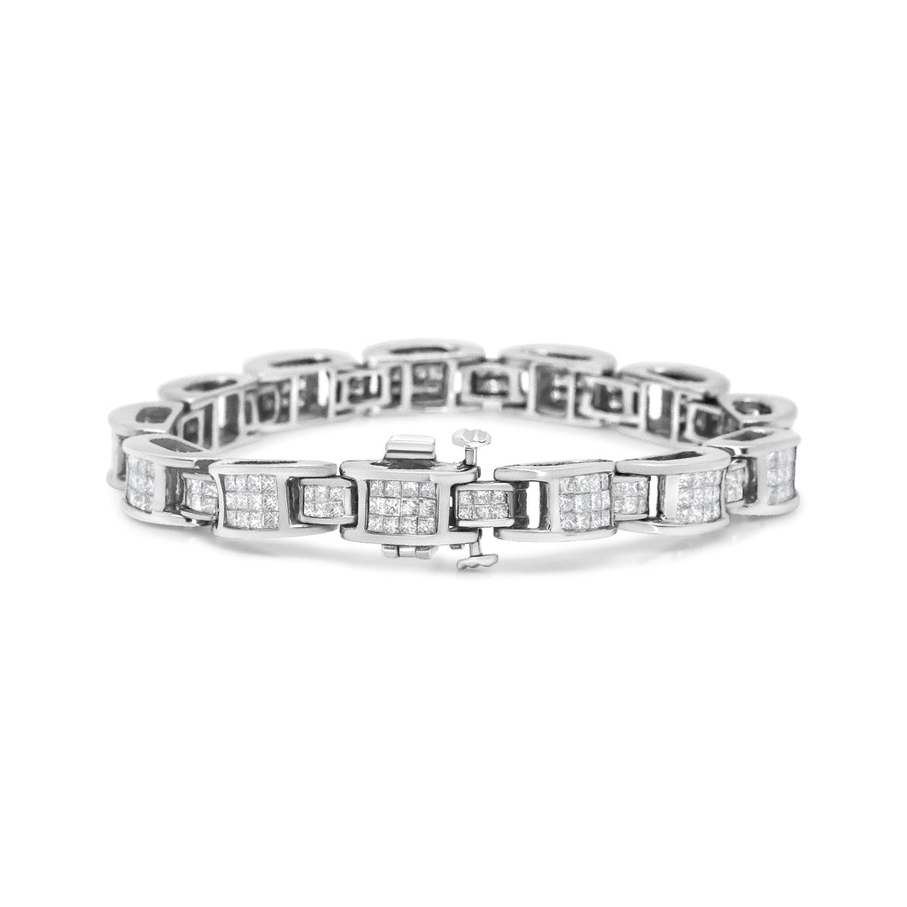 14K White Gold 5.0 Cttw Princess Cut Diamond Invisible Set Alternating Size D Shaped Links Tennis Bracelet (H-I Color, SI2-I1 Clarity) - 7â€