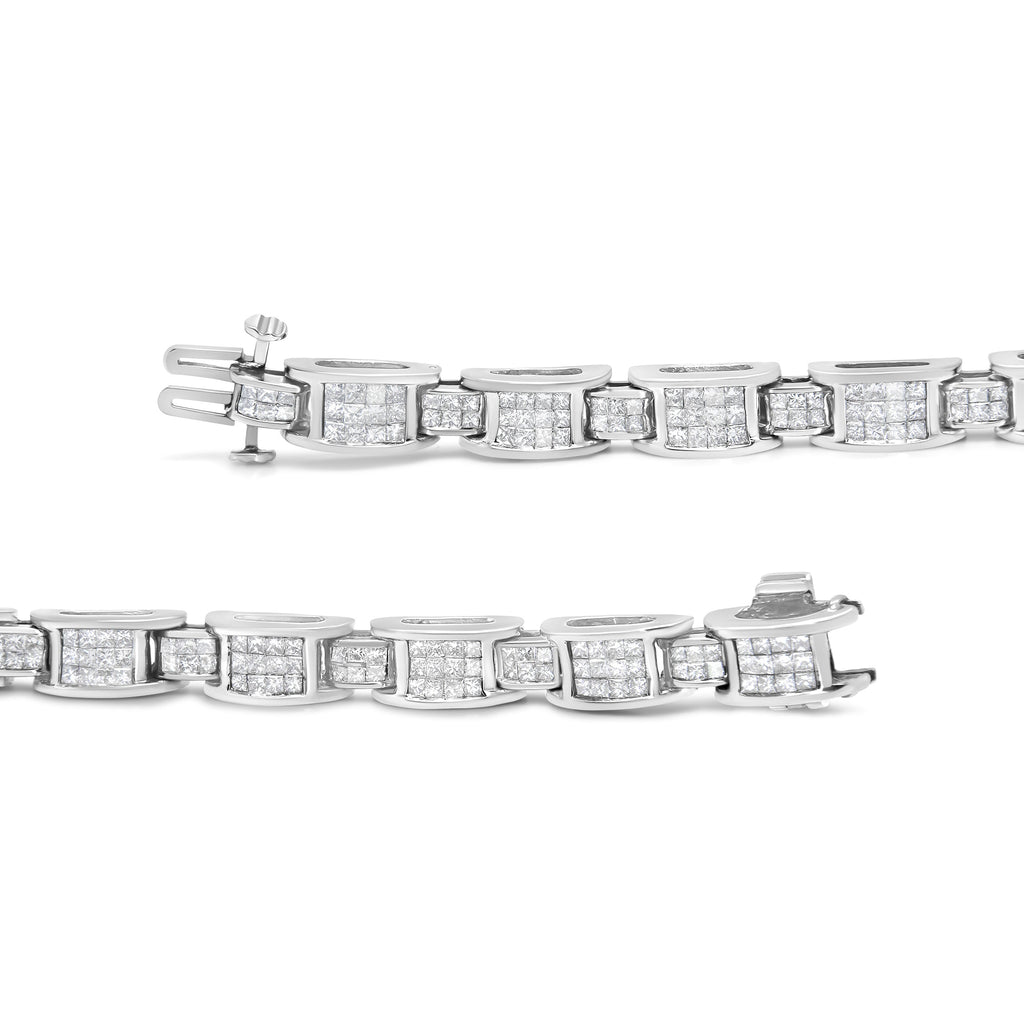 14K White Gold 5.0 Cttw Princess Cut Diamond Invisible Set Alternating Size D Shaped Links Tennis Bracelet (H-I Color, SI2-I1 Clarity) - 7â€
