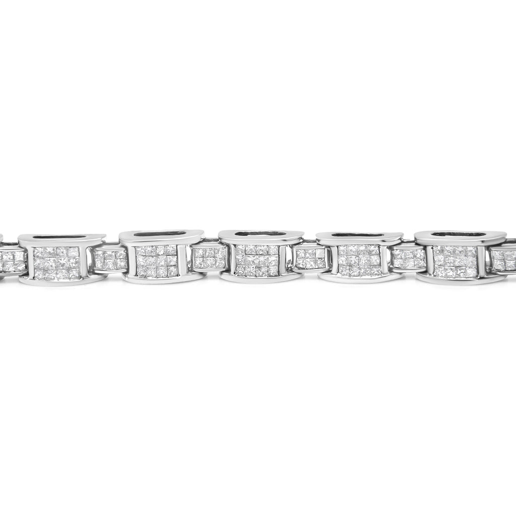 14K White Gold 5.0 Cttw Princess Cut Diamond Invisible Set Alternating Size D Shaped Links Tennis Bracelet (H-I Color, SI2-I1 Clarity) - 7â€