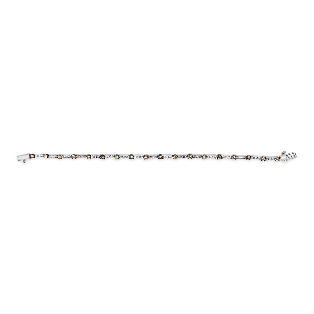 14k White Gold 2 1/4 Cttw Champagne Diamond Bar Link 7" Bracelet (Champagne Color, I1-I2 Clarity)