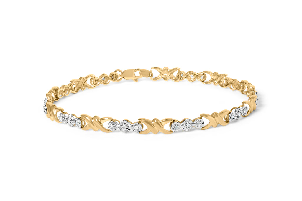 10k Yellow Gold 1/3 Cttw Diamond 3 Stone and X-Link Bracelet (I-J Color, I1-I2 Clarity) - 7.50" Inches