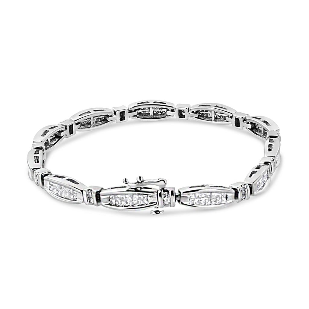 14K White Gold 2.0 Cttw Princess and Round Diamond Bar and Link Bracelet (I-J Color, I1-I2 Clarity) - 7.25" Inches