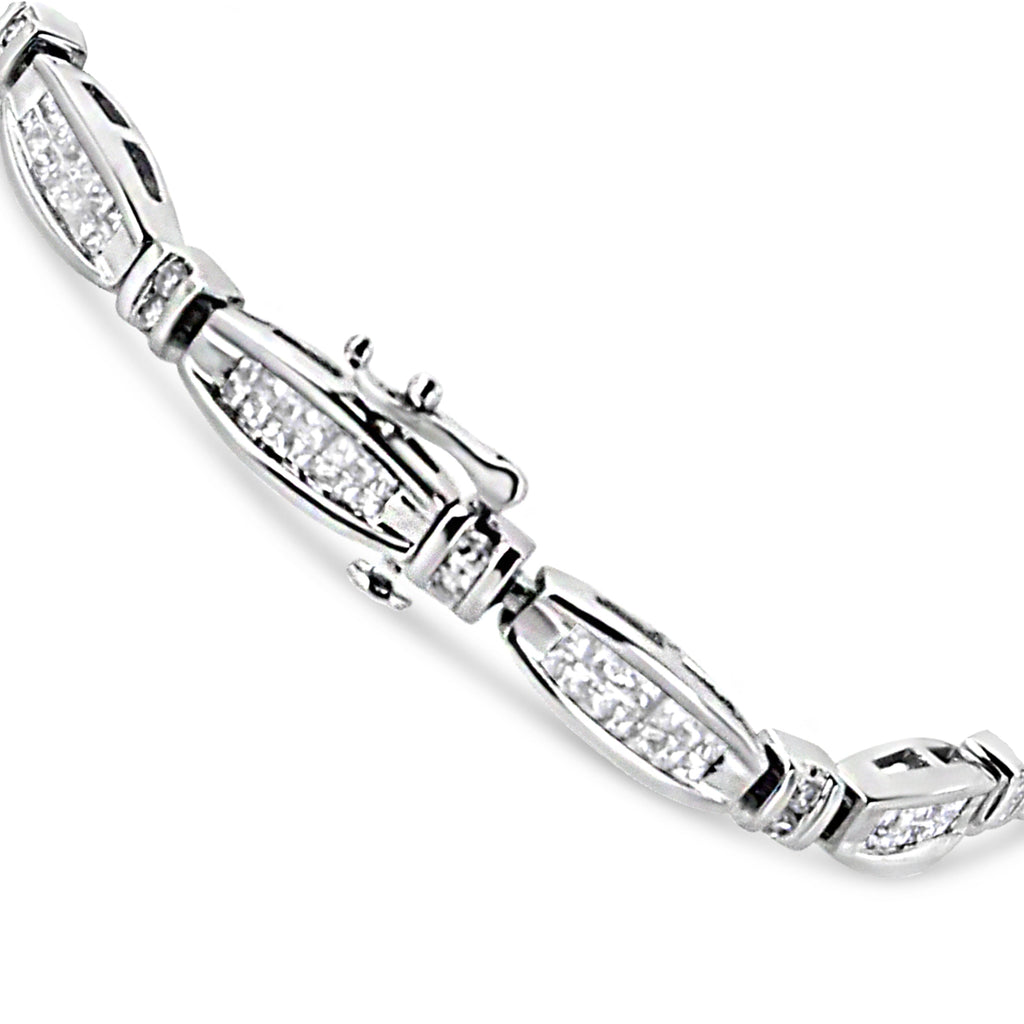 14K White Gold 2.0 Cttw Princess and Round Diamond Bar and Link Bracelet (I-J Color, I1-I2 Clarity) - 7.25" Inches