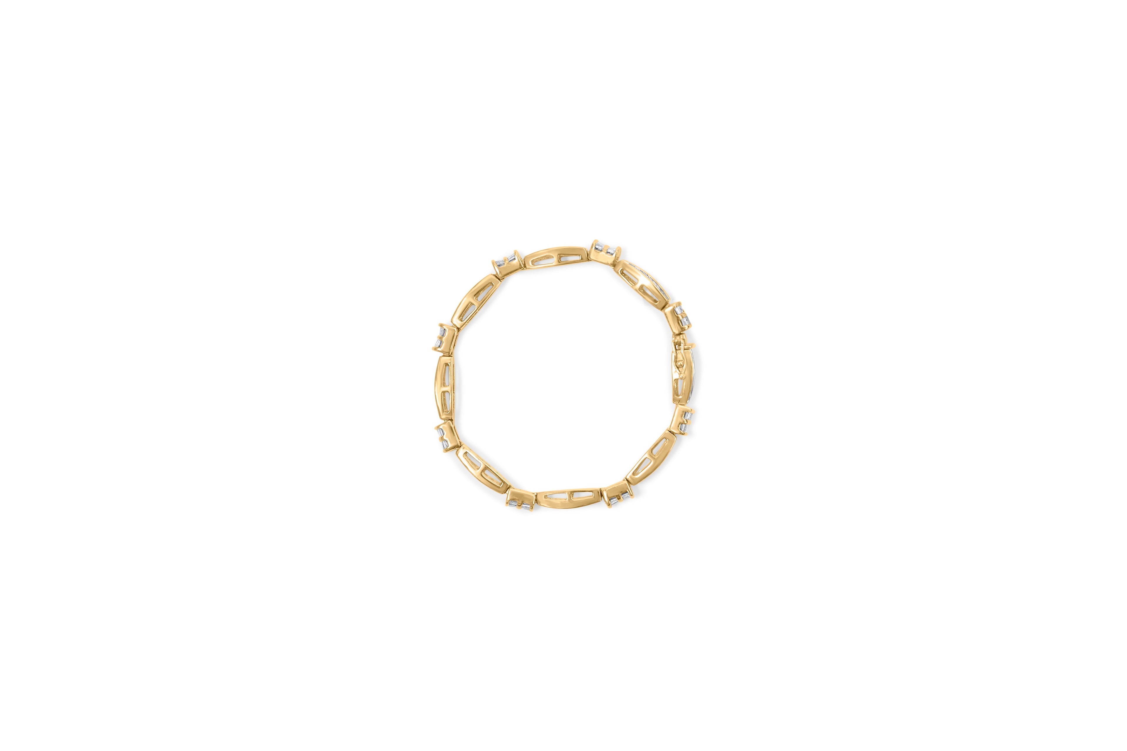 14K Yellow Gold Princess and Baguette Cut Diamond Beaded Bracelet (3.00 cttw, H-I Color, SI1-SI2 Clarity)