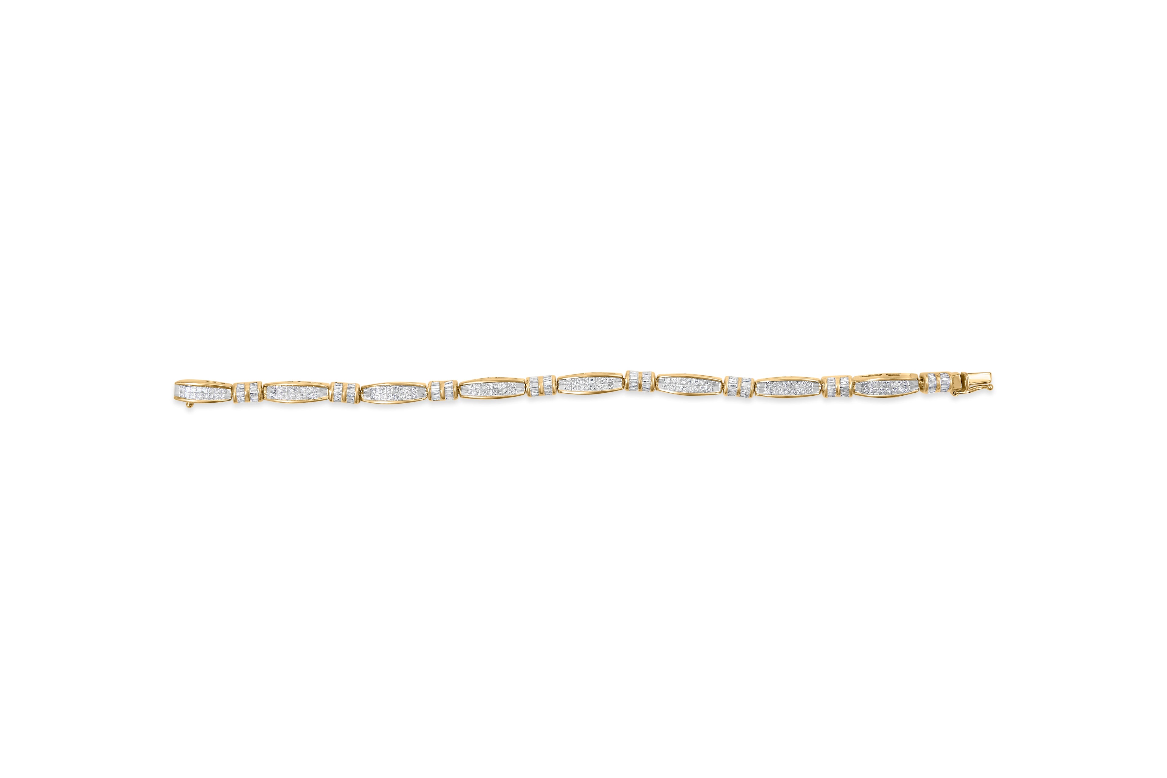 14K Yellow Gold Princess and Baguette Cut Diamond Beaded Bracelet (3.00 cttw, H-I Color, SI1-SI2 Clarity)