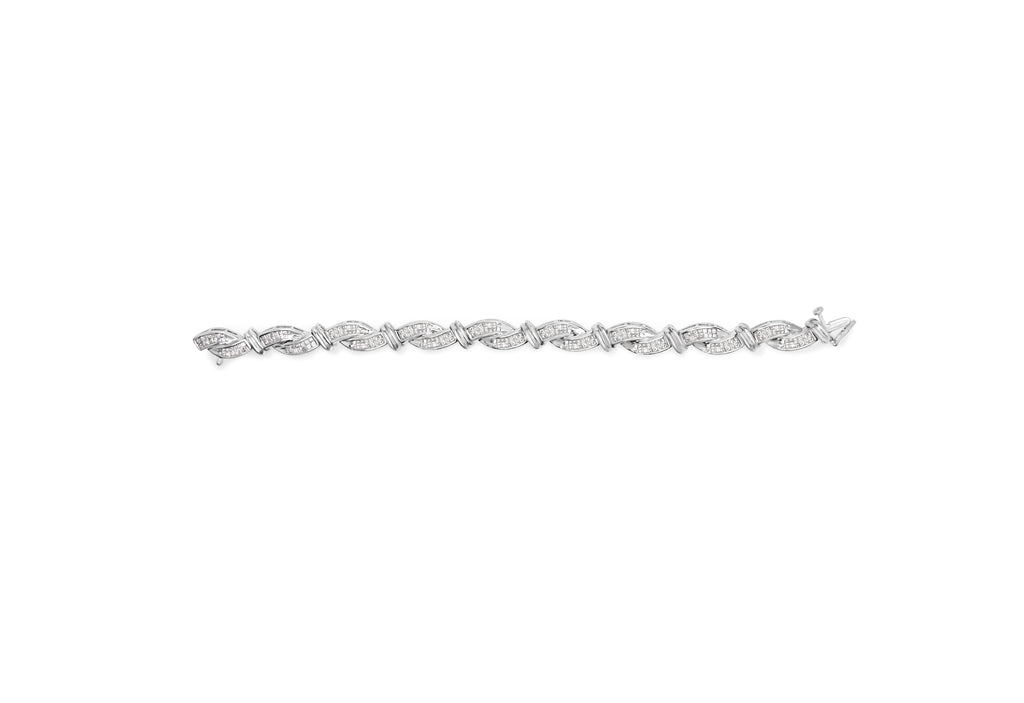 14K White Gold 4.0 Cttw Invisble Set Princess-Cut Diamond Wave Style Link Bracelet (H-I Color, SI2-I1 Clarity) - 7"