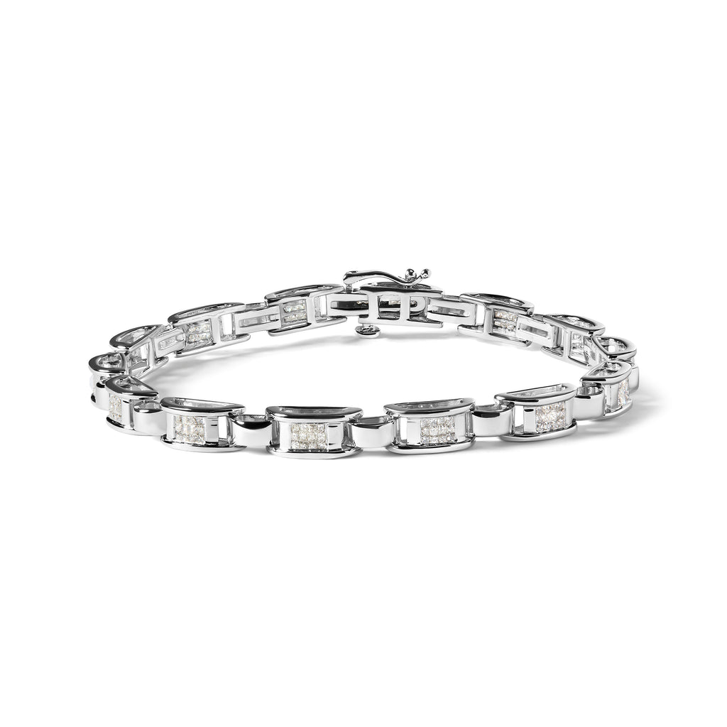 14K White Gold 1.00 Cttw Princess-Cut Diamond Link Bracelet (I-J Color, I1-I2 Clarity) - Size 7.25
