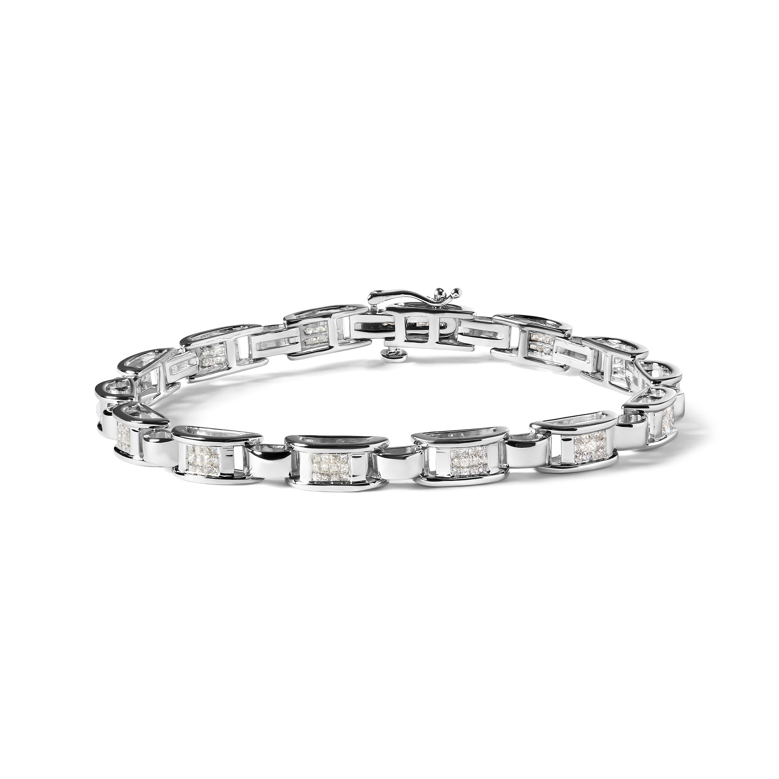 14K White Gold 1.00 Cttw Princess-Cut Diamond Link Bracelet (I-J Color, I1-I2 Clarity) - Size 7.25