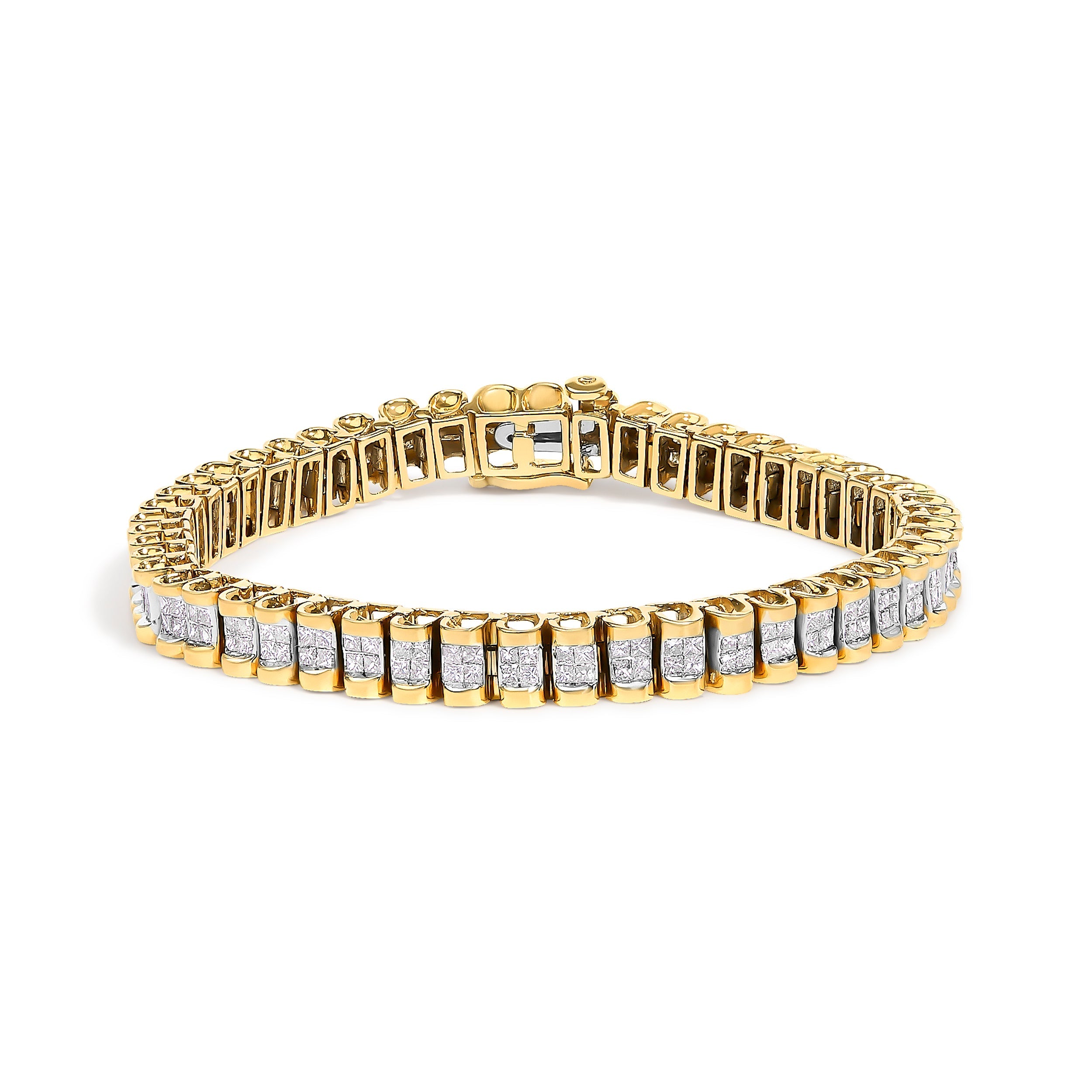 14K Yellow Gold 3.0 Cttw Princess Cut Quad Invisible Set Tennis Bracelet (H-I Color, SI1-SI2 Clarity) - 7â€