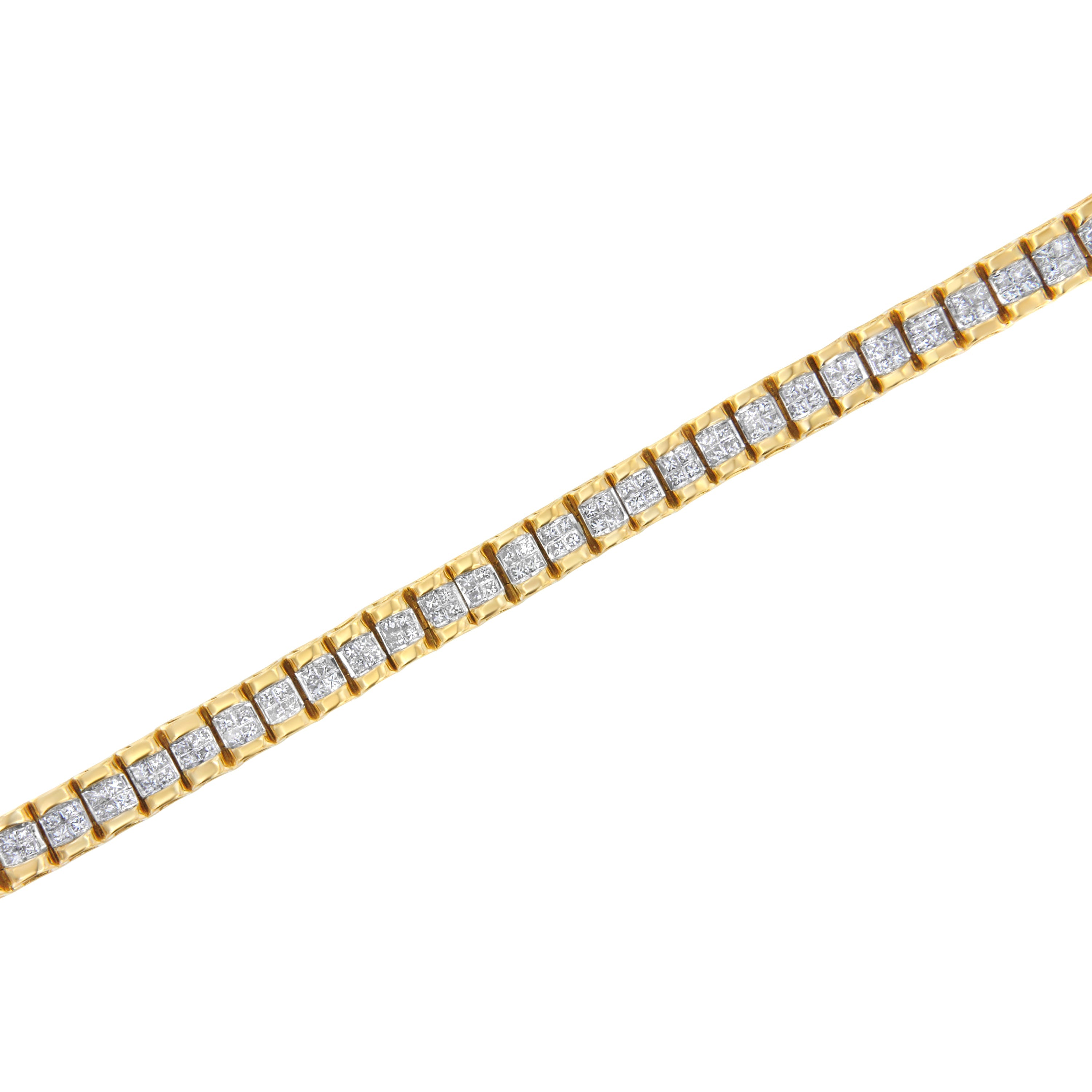 14K Yellow Gold 3.0 Cttw Princess Cut Quad Invisible Set Tennis Bracelet (H-I Color, SI1-SI2 Clarity) - 7â€
