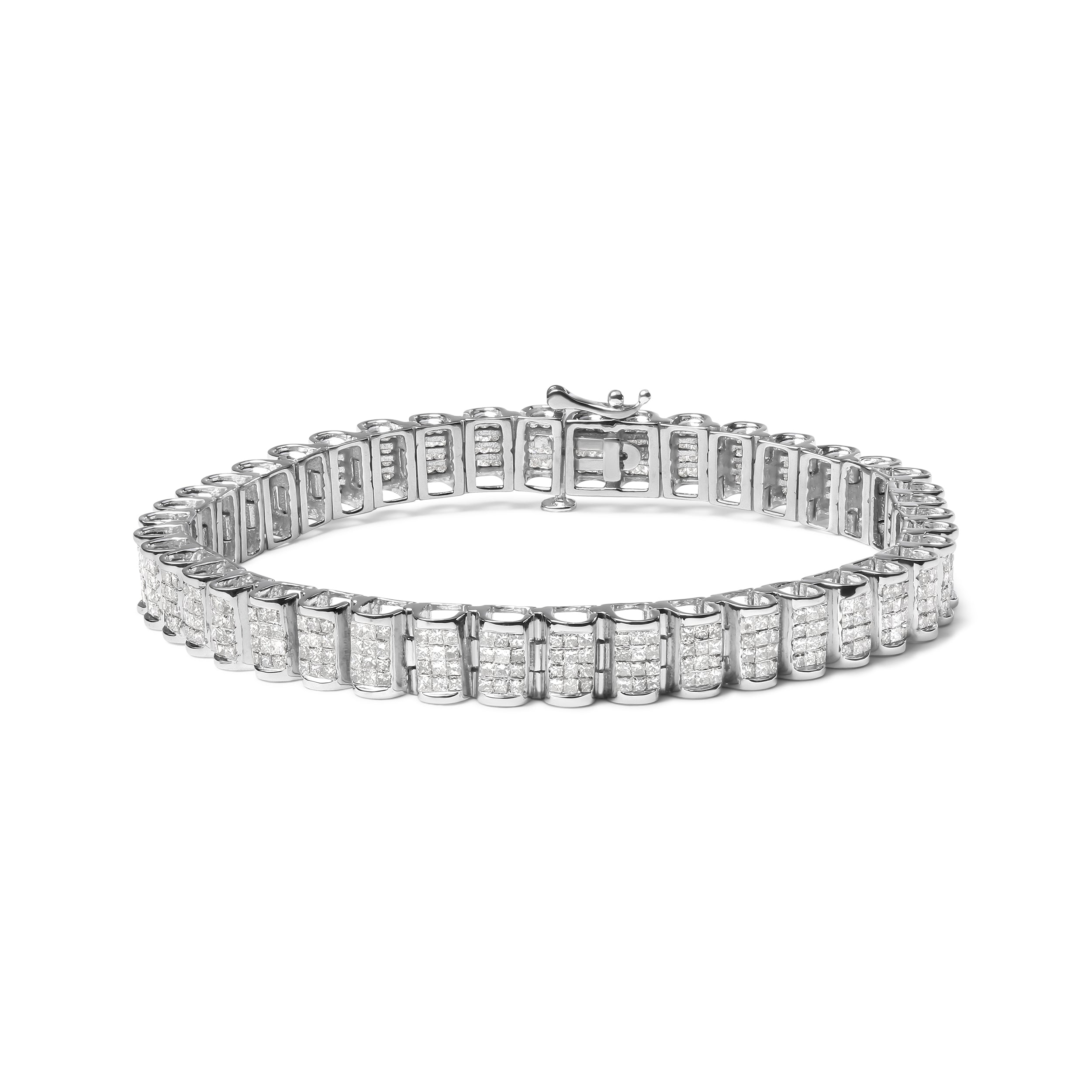 14K Yellow Gold 5.0 Cttw Invisible Set Princess-cut Diamond Buckle Link Tennis Bracelet (H-I Color, SI2-I1 Clarity) - Size 7.25"
