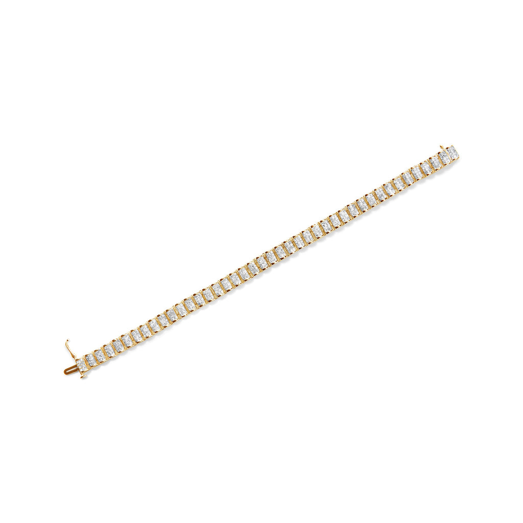 14K Yellow Gold 5.0 Cttw Invisible Set Princess-cut Diamond Buckle Link Tennis Bracelet (H-I Color, SI2-I1 Clarity) - Size 7.25"