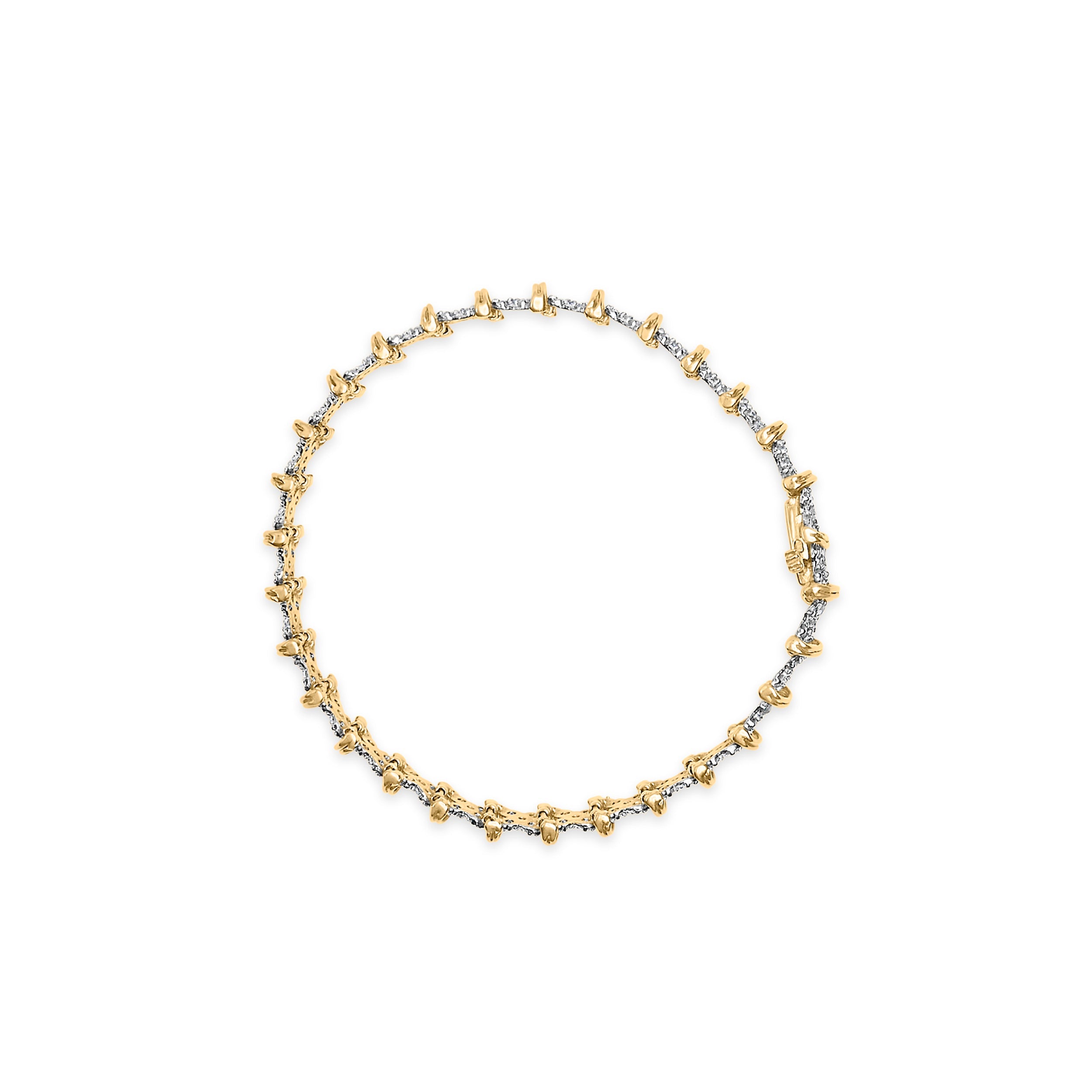 10K Yellow Gold Plated .925 Sterling Silver 2.0 Cttw Round Diamond Cluster "X" Shaped Link Bracelet (H-I Color, I3 Clarity) - 7"