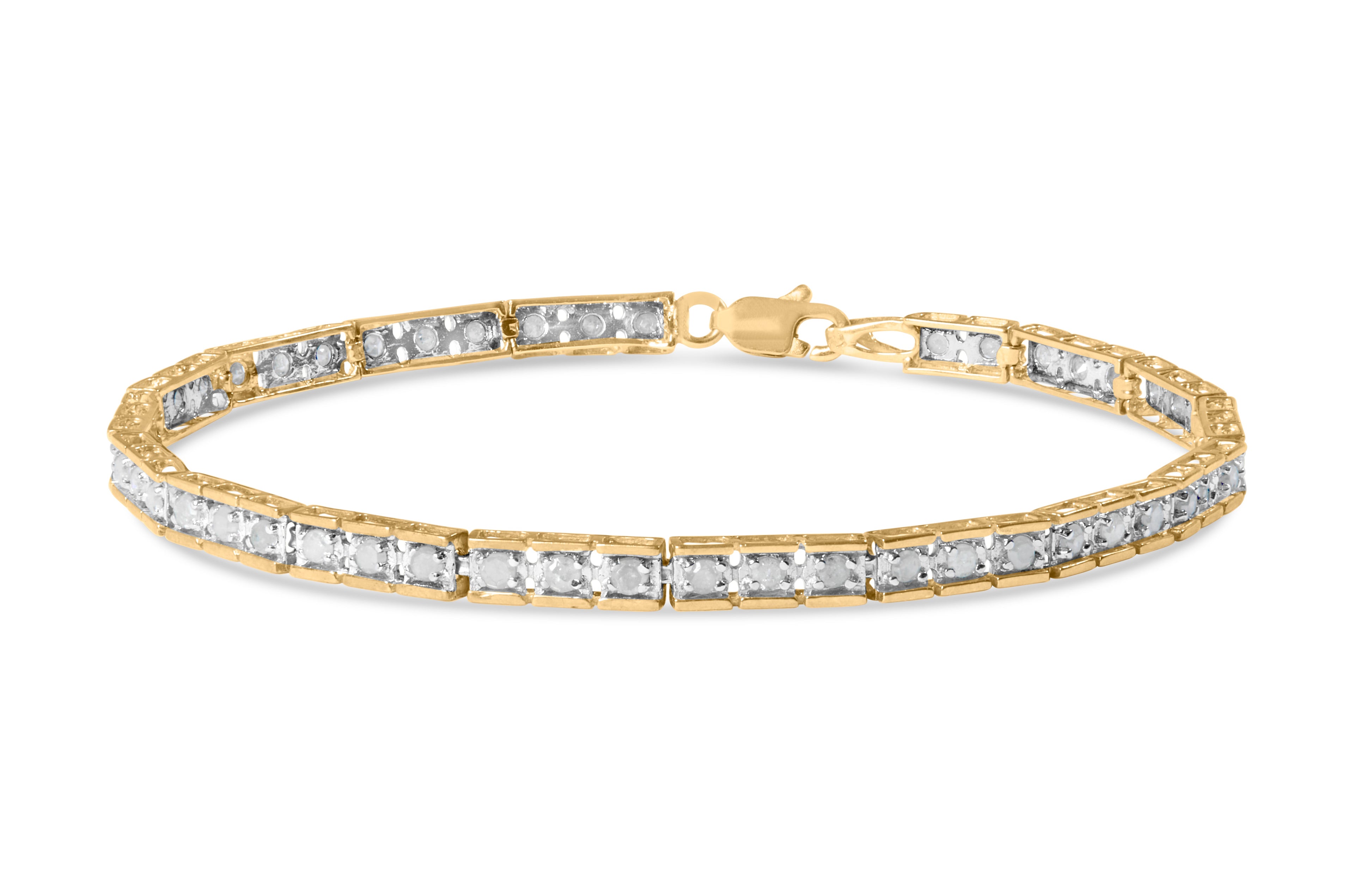 10K Yellow Gold 1.0 Cttw Round Diamond Pave Link Bracelet