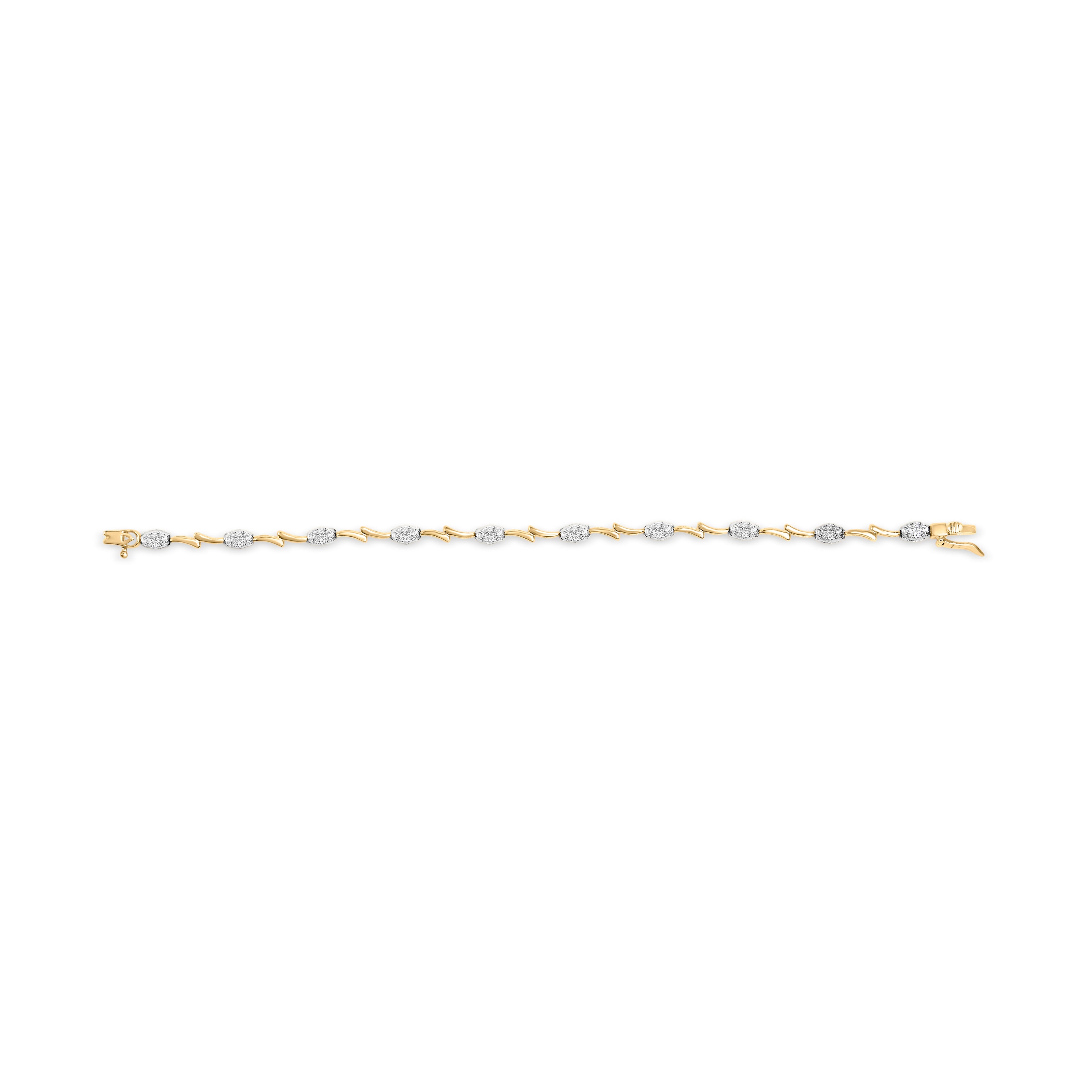 10K White and Yellow Gold 1.00 Cttw Diamond Oval Shaped Cluster Link  Bracelet (I-J Color, SI2-I1 Clarity) - 7" Inches