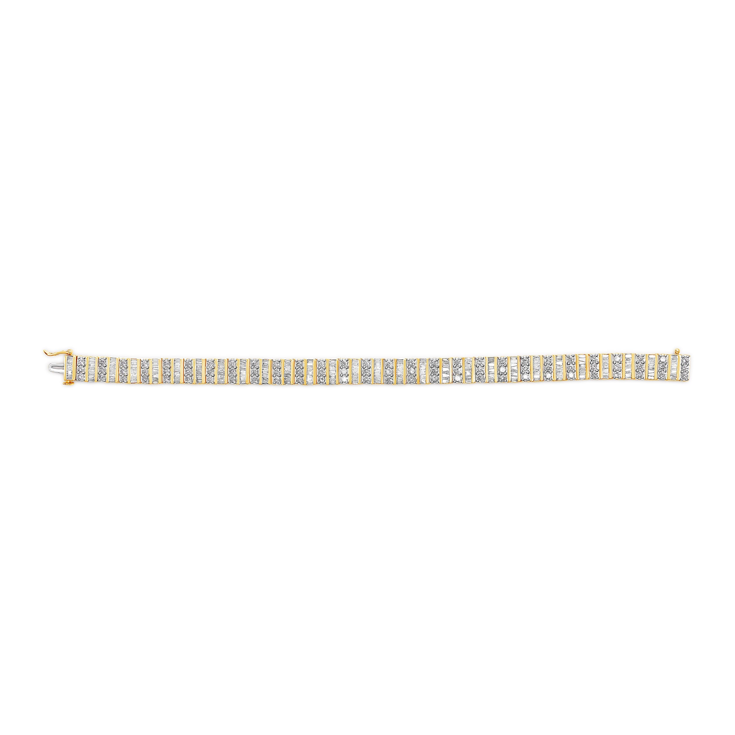 14K Yellow Gold 5.50 Cttw Round and Baguette Diamond Link Bracelet