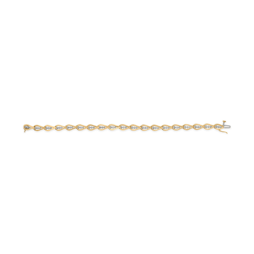 10k Yellow Gold 1/3 Cttw Diamond 3 Stone Teardrop Design Link Bracelet (I-J Color, I1-I2 Clarity) - 7.25" Inches