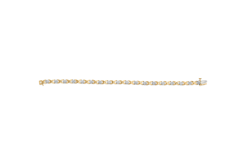 10K White Gold 1.00 Cttw Diamond Floral Cluster and X-Link 7.25" Bracelet (I-J Color, I1-I2 Clarity)