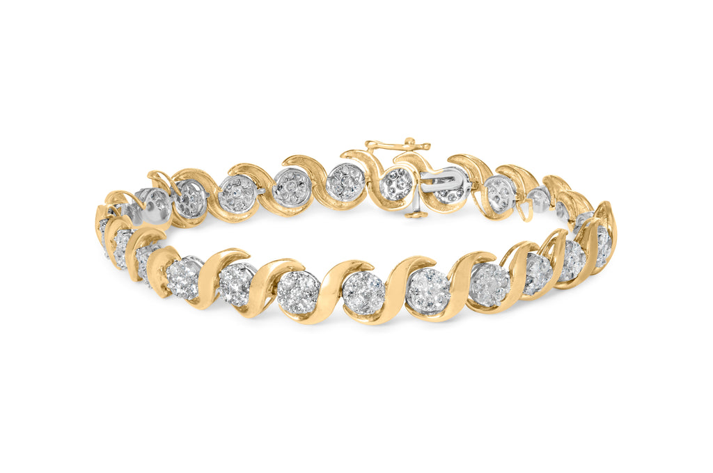 10K Yellow Gold 4.00 Cttw Round-Cut Diamond Floral Link 7.5" Bracelet (H-I Color, I2-I3 Clarity)
