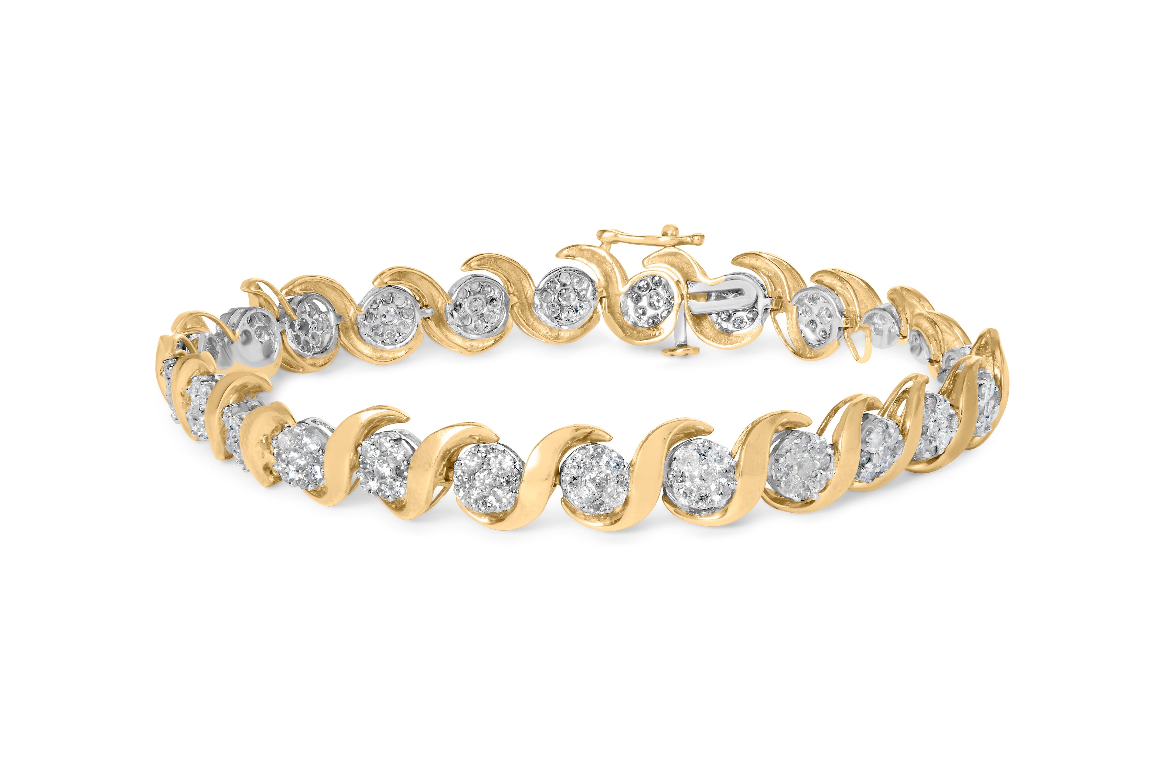 10K Yellow Gold 4.00 Cttw Round-Cut Diamond Floral Link 7.5" Bracelet (H-I Color, I2-I3 Clarity)