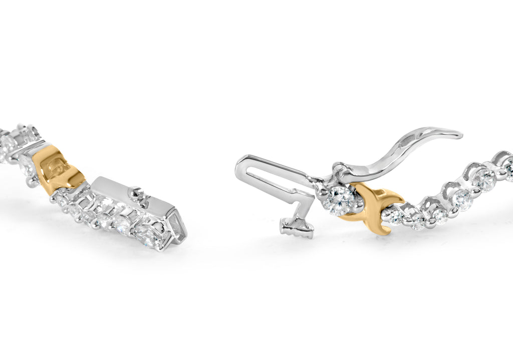 10K Two-Tone 2.00 Cttw Diamond "X" and Wave Link Bracelet (H-I Color, I1-I2 Clarity) - 7" Inches