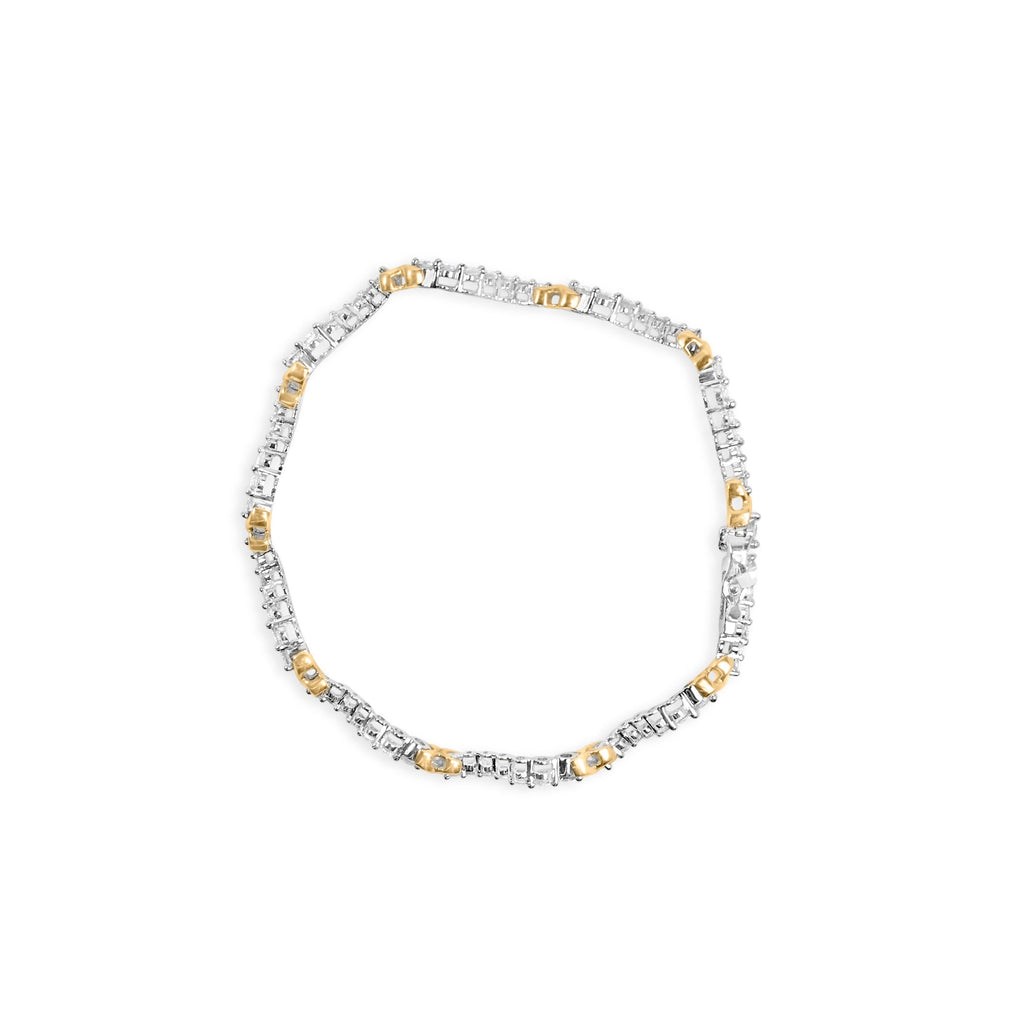 10K Two-Tone 2.00 Cttw Diamond "X" and Wave Link Bracelet (H-I Color, I1-I2 Clarity) - 7" Inches