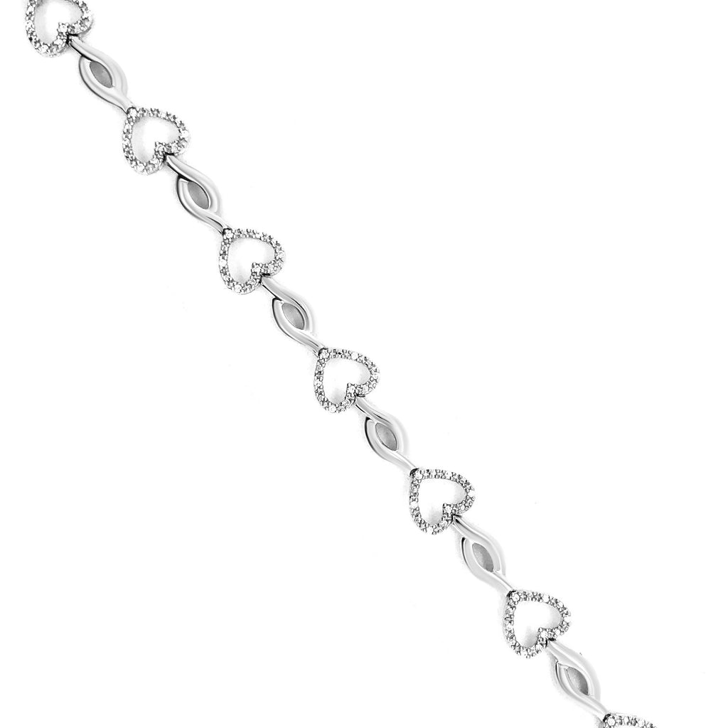 .925 Sterling Silver 1/4 Cttw Round-Cut Diamond Alternating Heart and Leaf Link Bracelet (I-J Color, I3 Clarity) - Size 7.25"