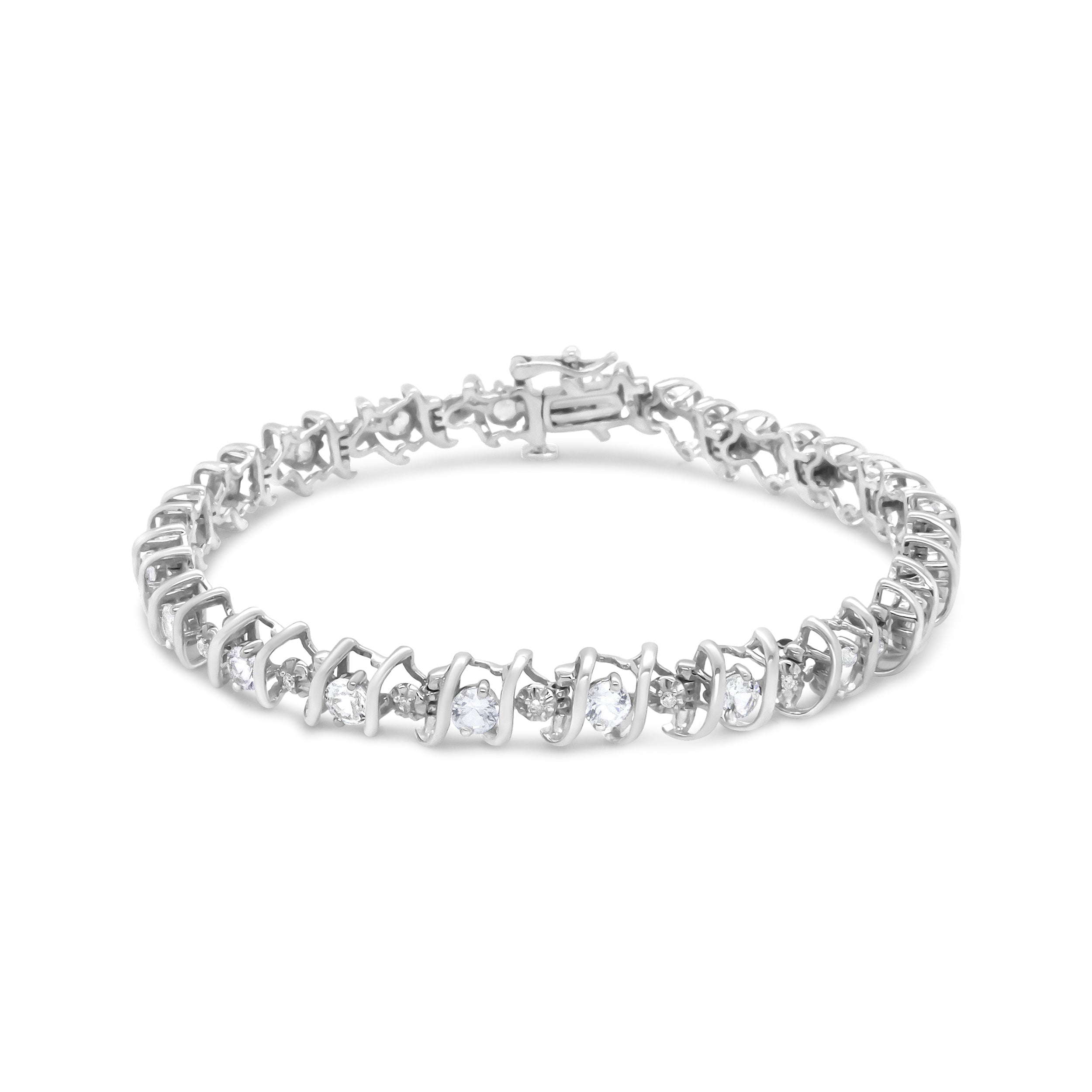 .925 Sterling Silver, Lab-Grown Gemstone and 4 Cttw Round Diamond Tennis Bracelet (H-I Color, I1-I2 Clarity) - Created Blue Sapphire, September Birthstone