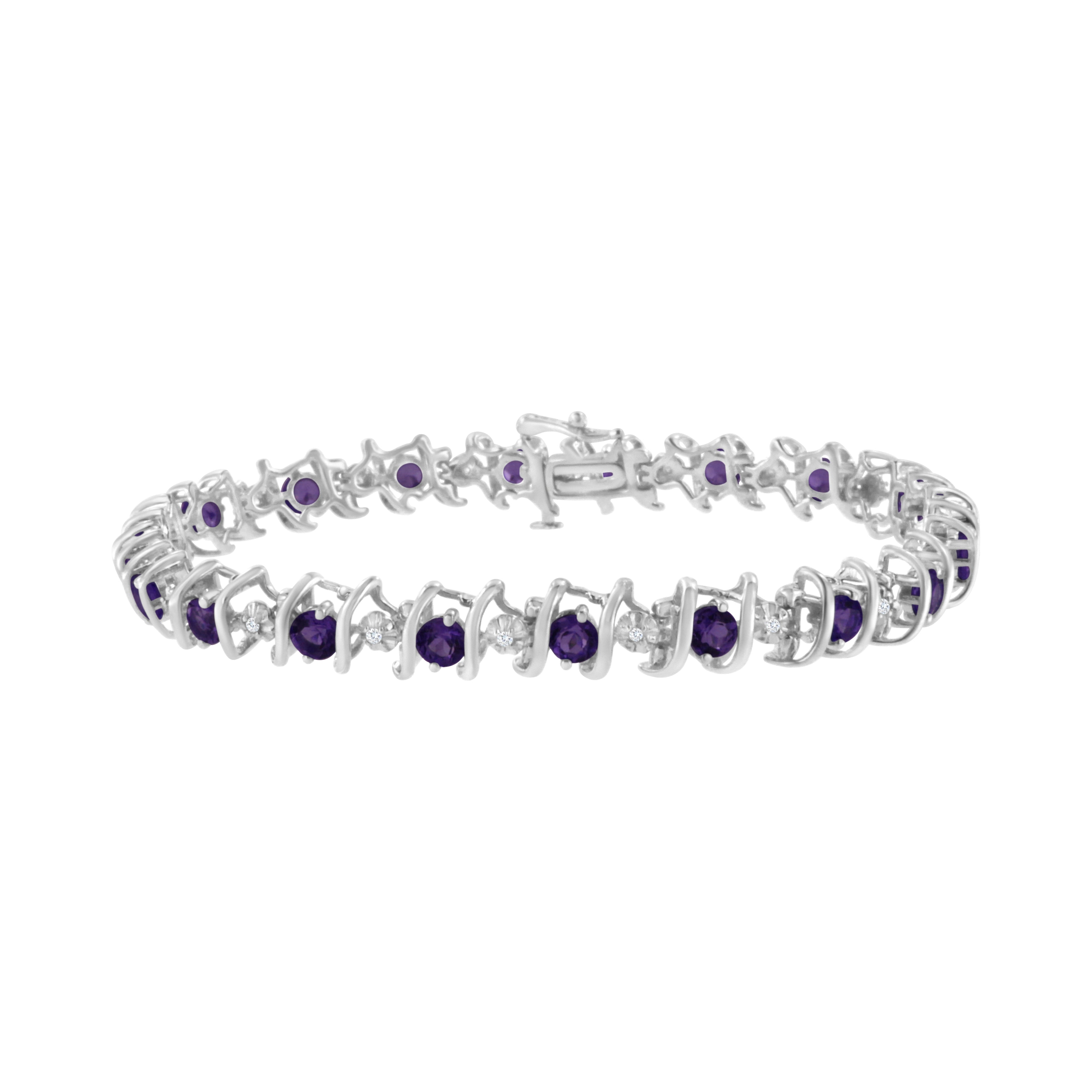 .925 Sterling Silver, Lab-Grown Gemstone and 4 Cttw Round Diamond Tennis Bracelet (H-I Color, I1-I2 Clarity) - Created Blue Sapphire, September Birthstone