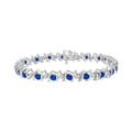 .925 Sterling Silver, Lab-Grown Gemstone and 4 Cttw Round Diamond Tennis Bracelet (H-I Color, I1-I2 Clarity) - Created Blue Sapphire, September Birthstone