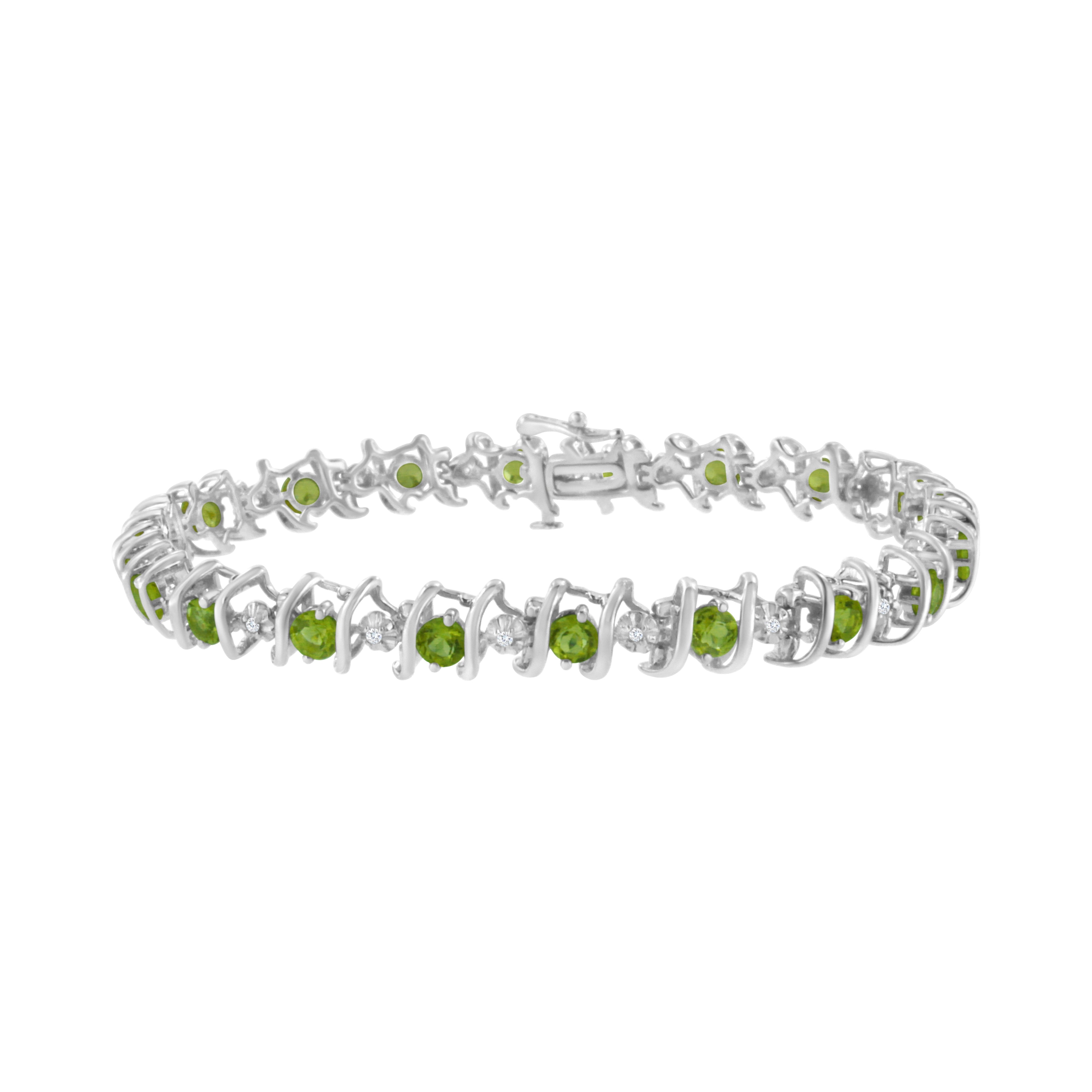 .925 Sterling Silver, Lab-Grown Gemstone and 4 Cttw Round Diamond Tennis Bracelet (H-I Color, I1-I2 Clarity) - Created Blue Sapphire, September Birthstone