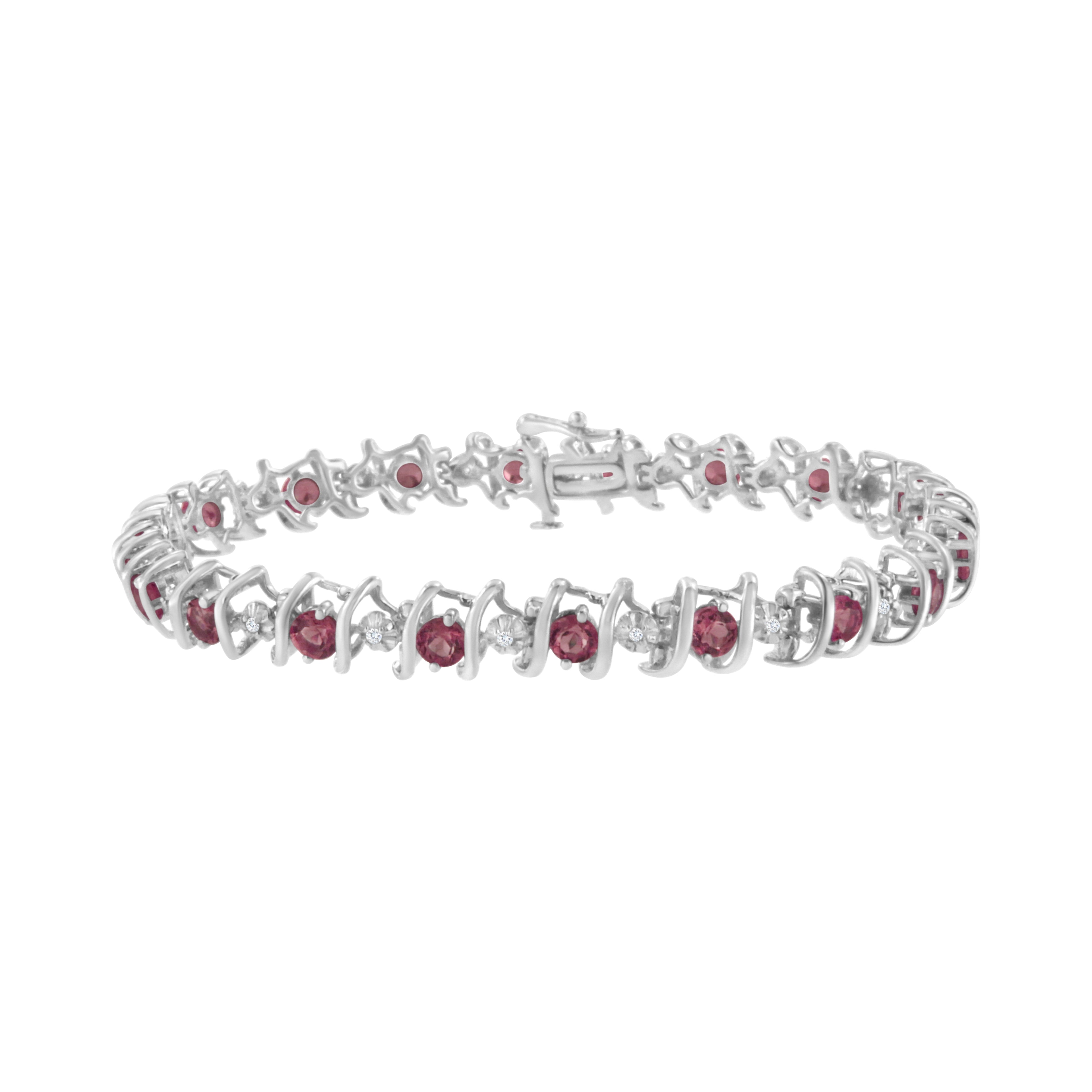 .925 Sterling Silver, Lab-Grown Gemstone and 4 Cttw Round Diamond Tennis Bracelet (H-I Color, I1-I2 Clarity) - Created Blue Sapphire, September Birthstone