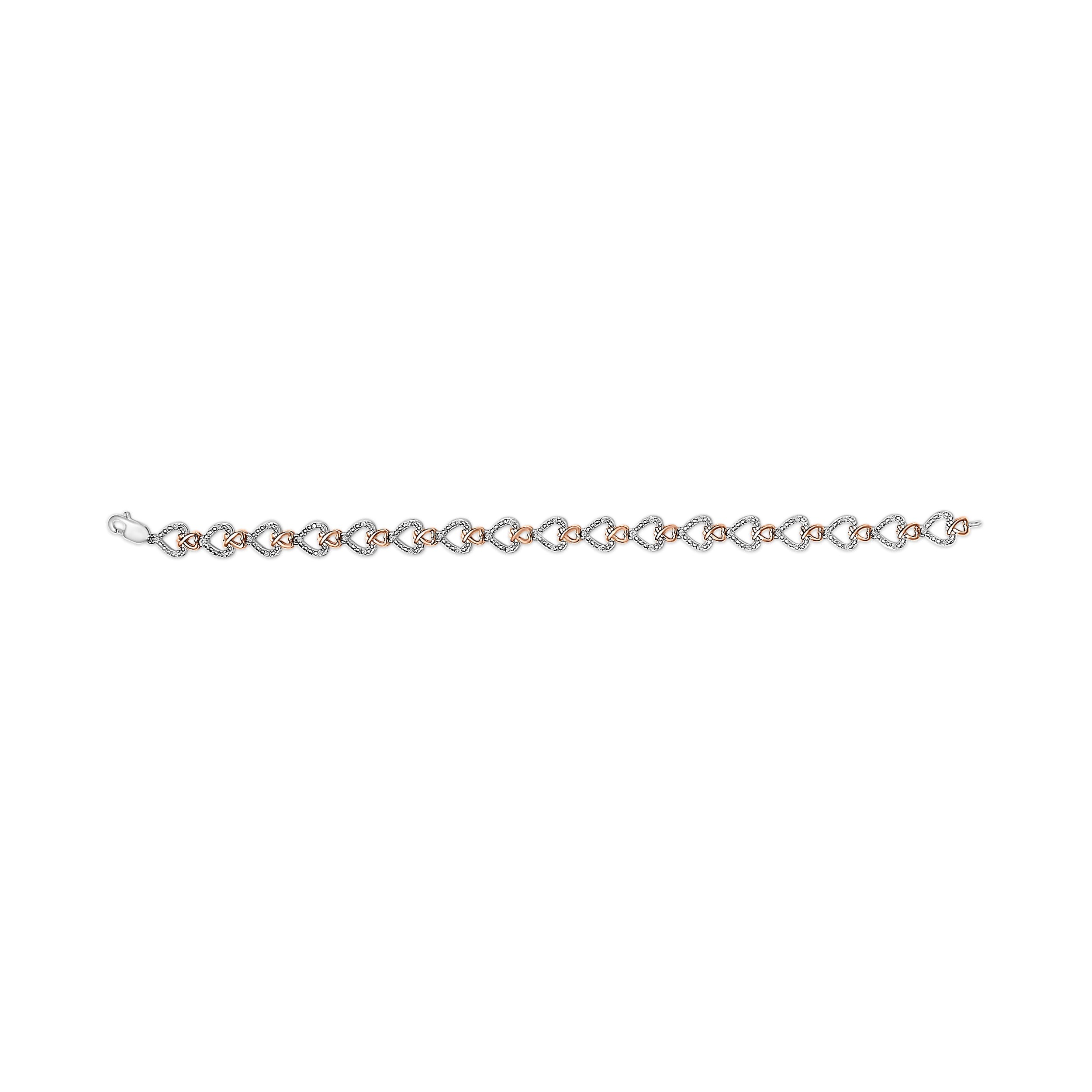 10K Rose Gold Plated Sterling Silver 1/4 Cttw Diamond Heart Link Bracelet