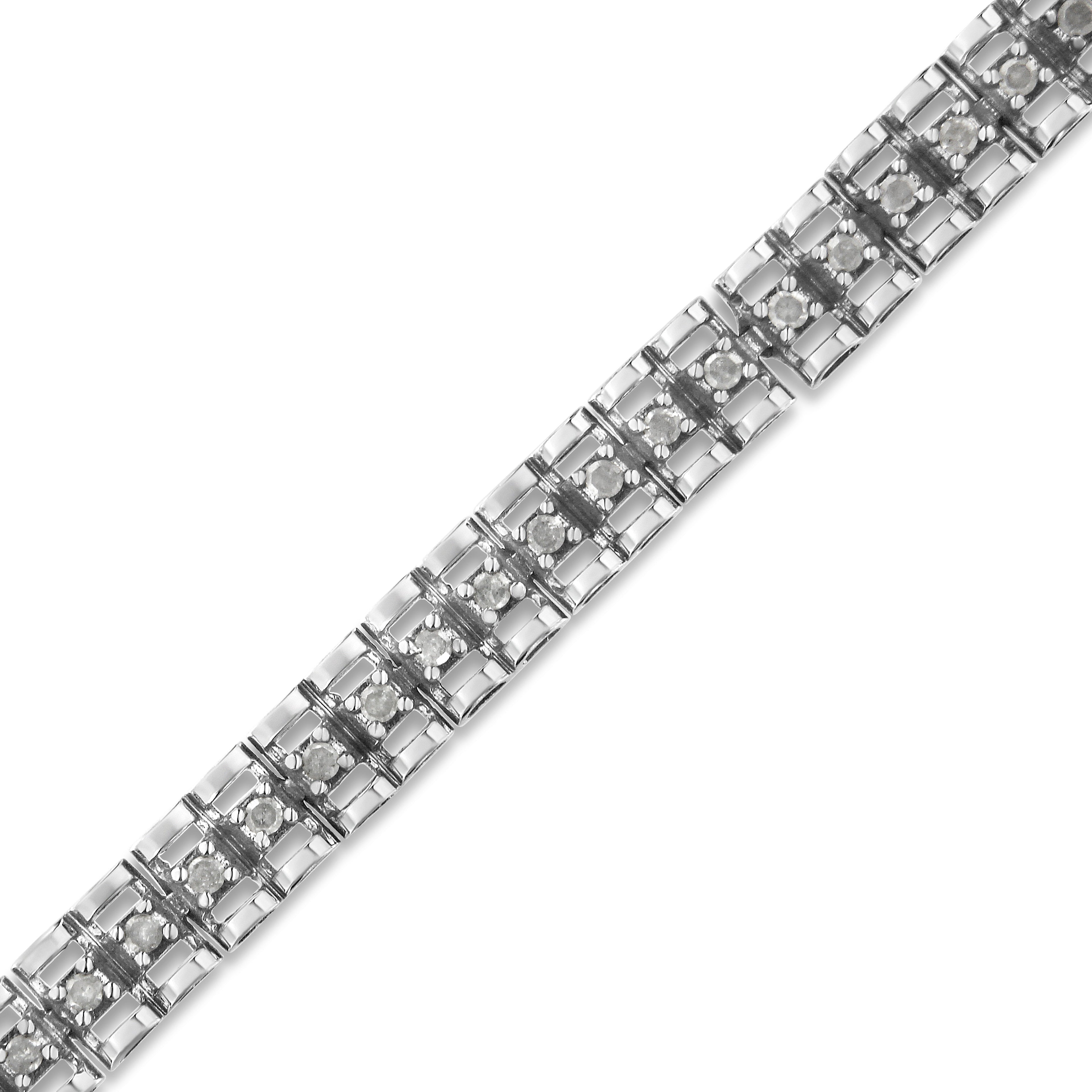 .925 Sterling Silver 1.0 Cttw Rose Cut Diamond Double-Link 7" Tennis Bracelet (I-J Color, I3 Clarity)