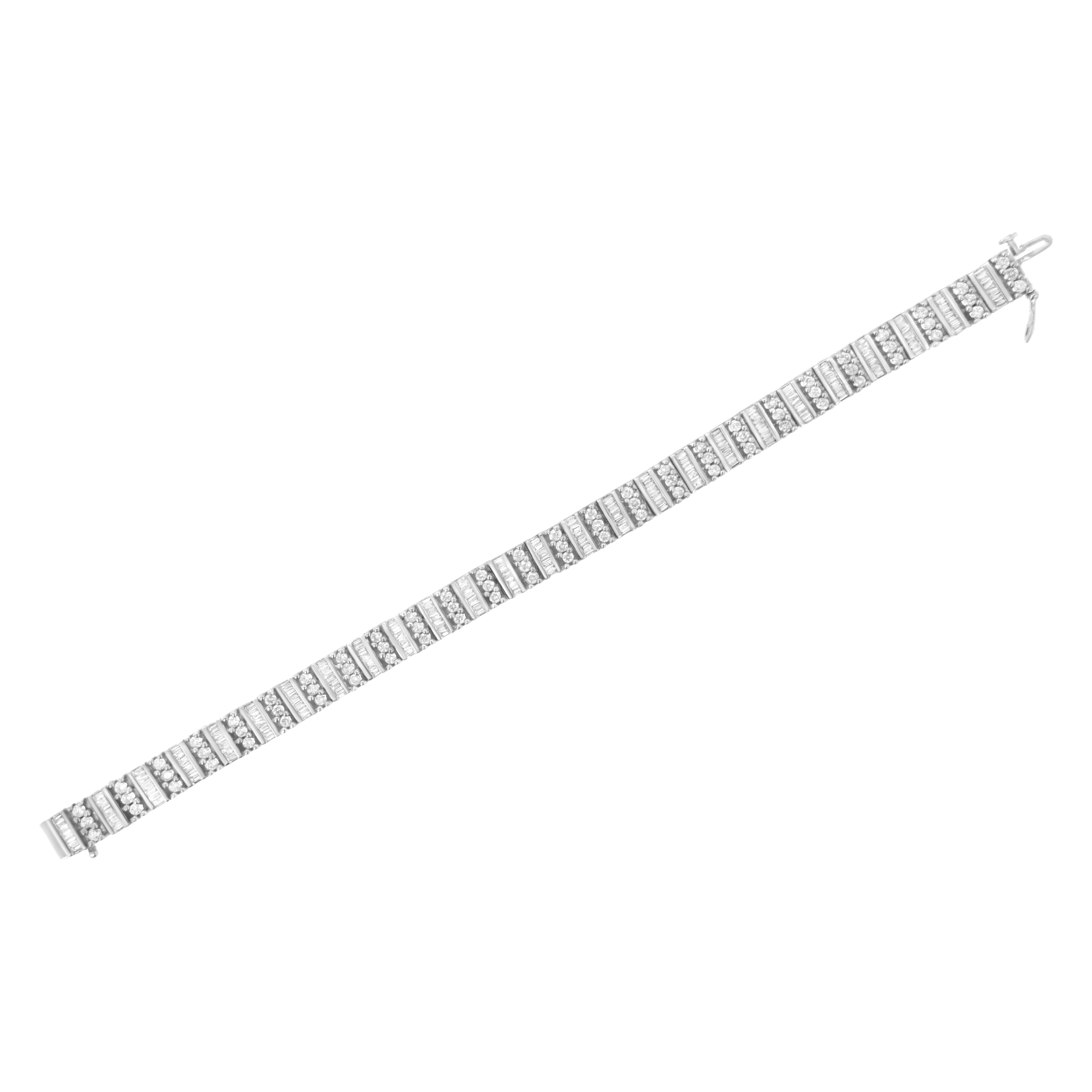 14K White Gold 4 7/8 cttw Baguette & Round Brilliant-Cut Diamond Channel- & Prong-Set Tennis Bracelet (I-J Color, I1-I2 Clarity) - Size 7.25"