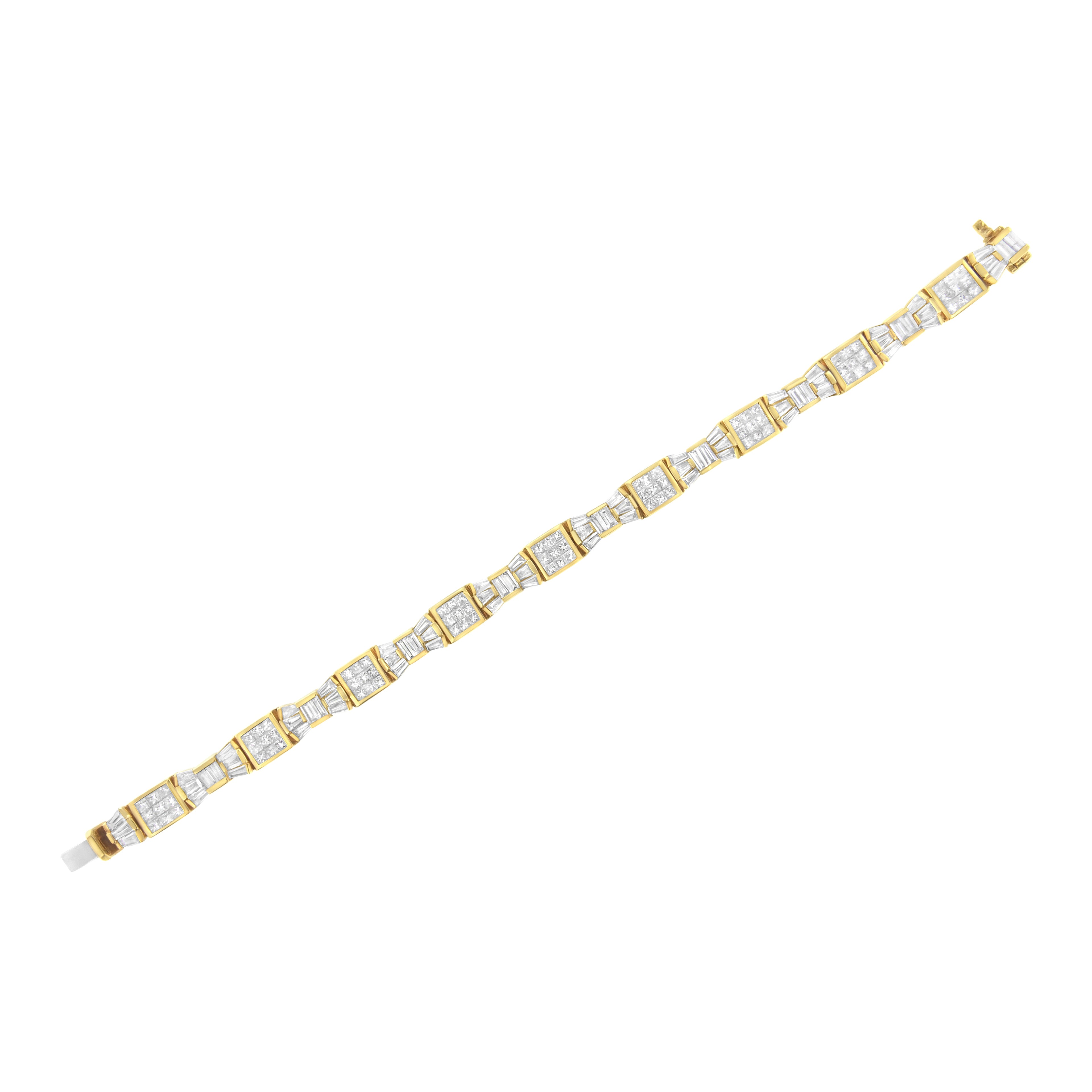 14K Yellow Gold 9.0 Cttw Diamond Alternating Bow and Box Link Bracelet (G-H Color, VS1-VS2 Clarity)- 7"