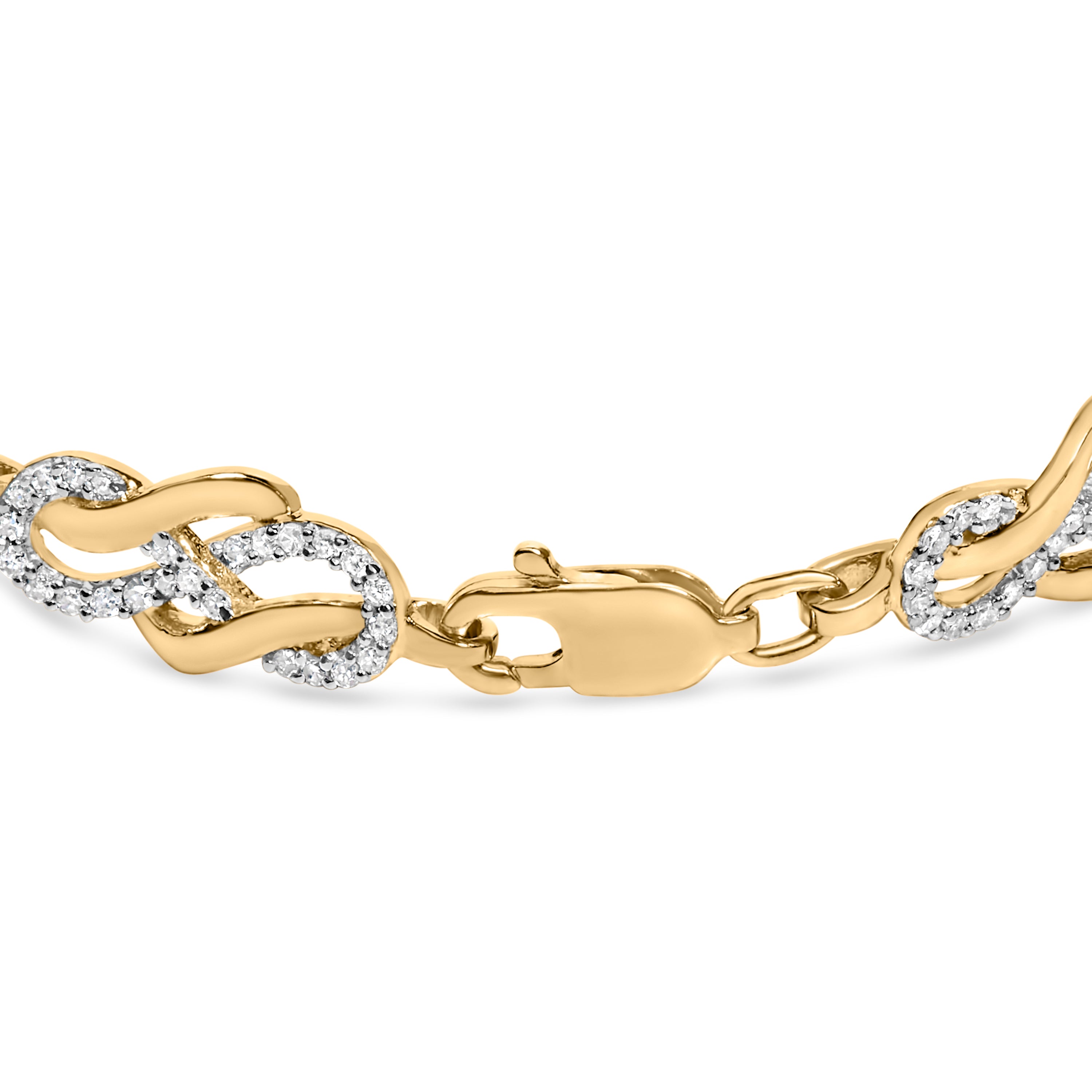 14K Yellow Gold Plated .925 Sterling Silver 1.0 Cttw Diamond Infinity Loop and Swirl Link Bracelet