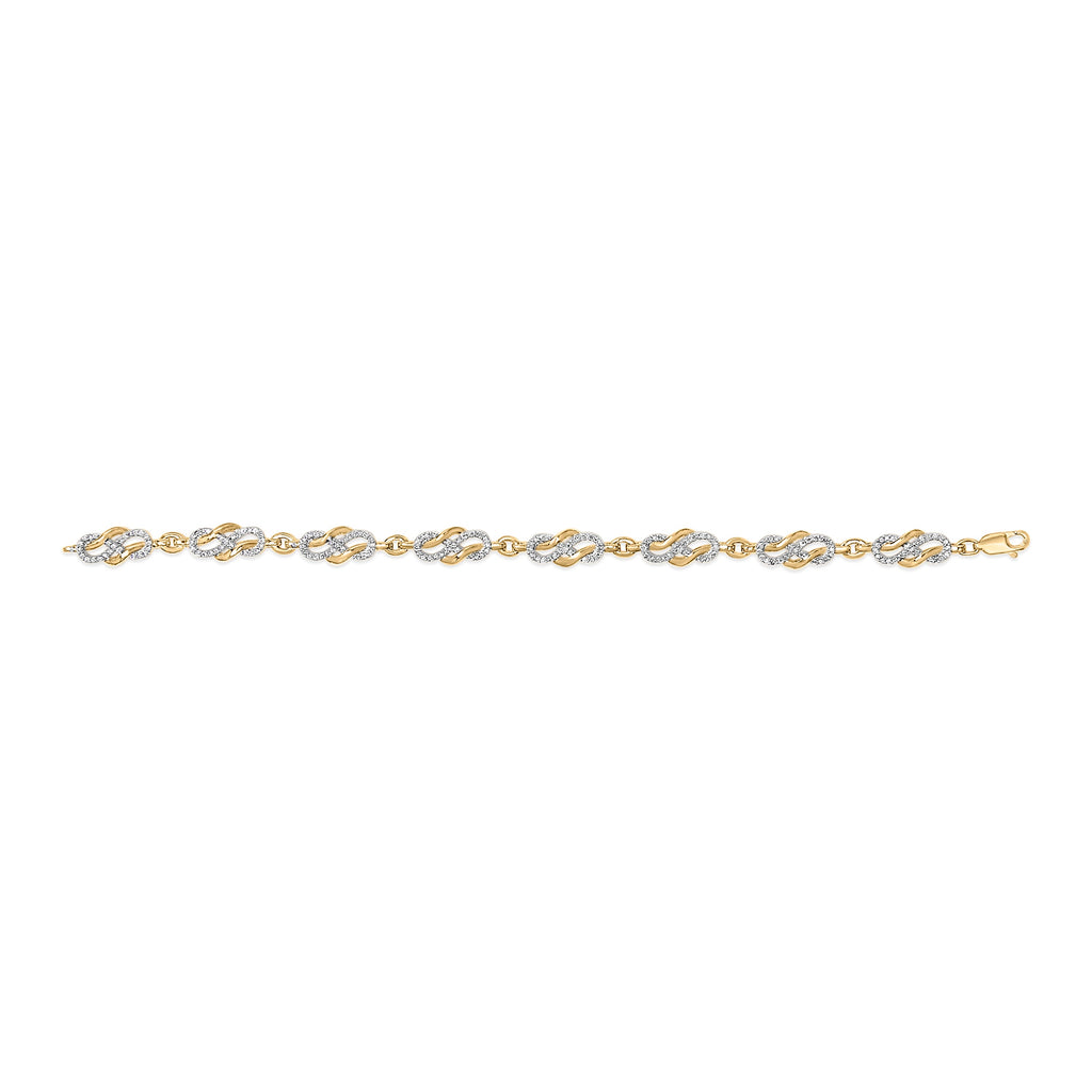 14K Yellow Gold Plated .925 Sterling Silver 1.0 Cttw Diamond Infinity Loop and Swirl Link Bracelet