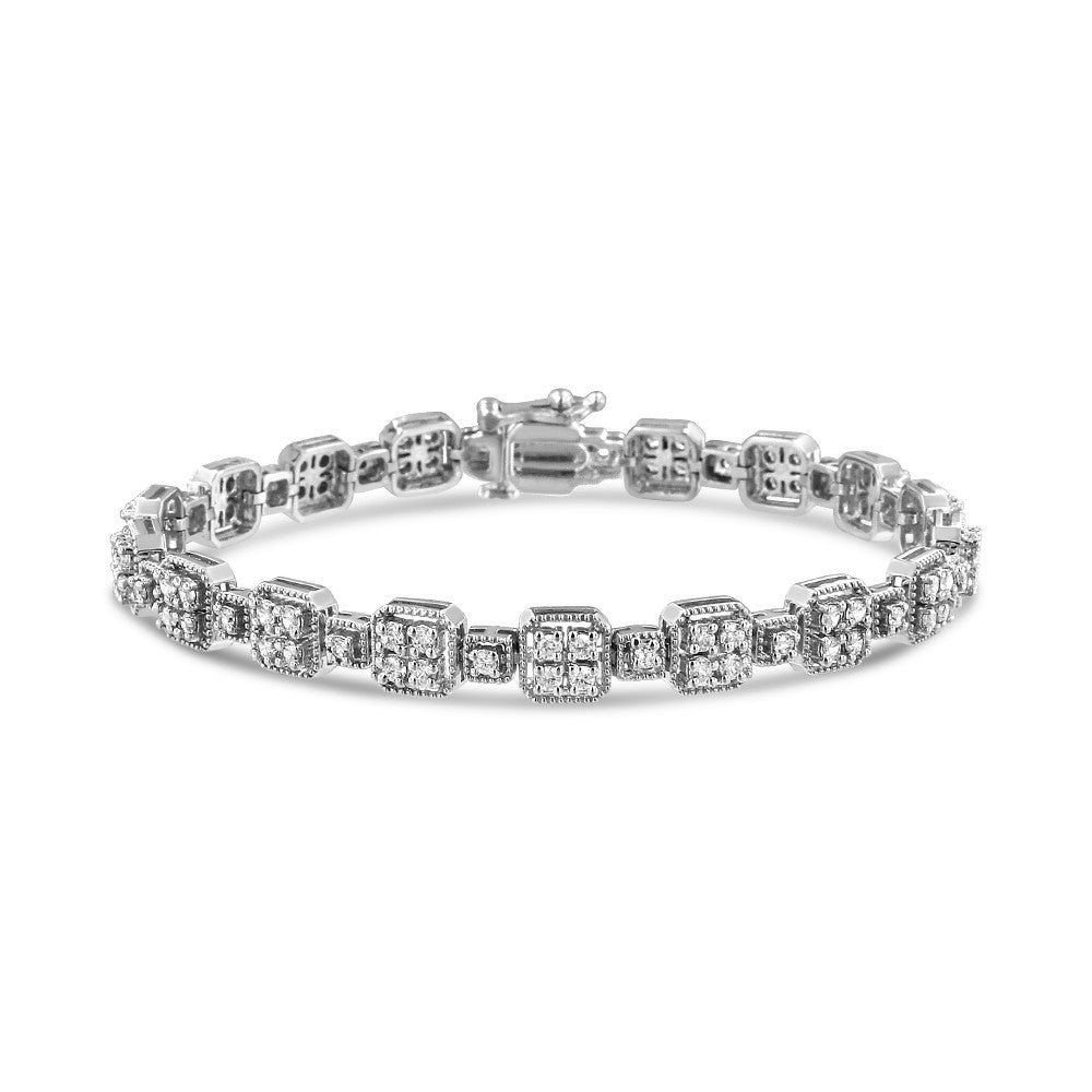10K White Gold 2.0 Cttw Diamond Square Link Bracelet (J-K Color, I2-I3 Clarity) - Size 7.25"