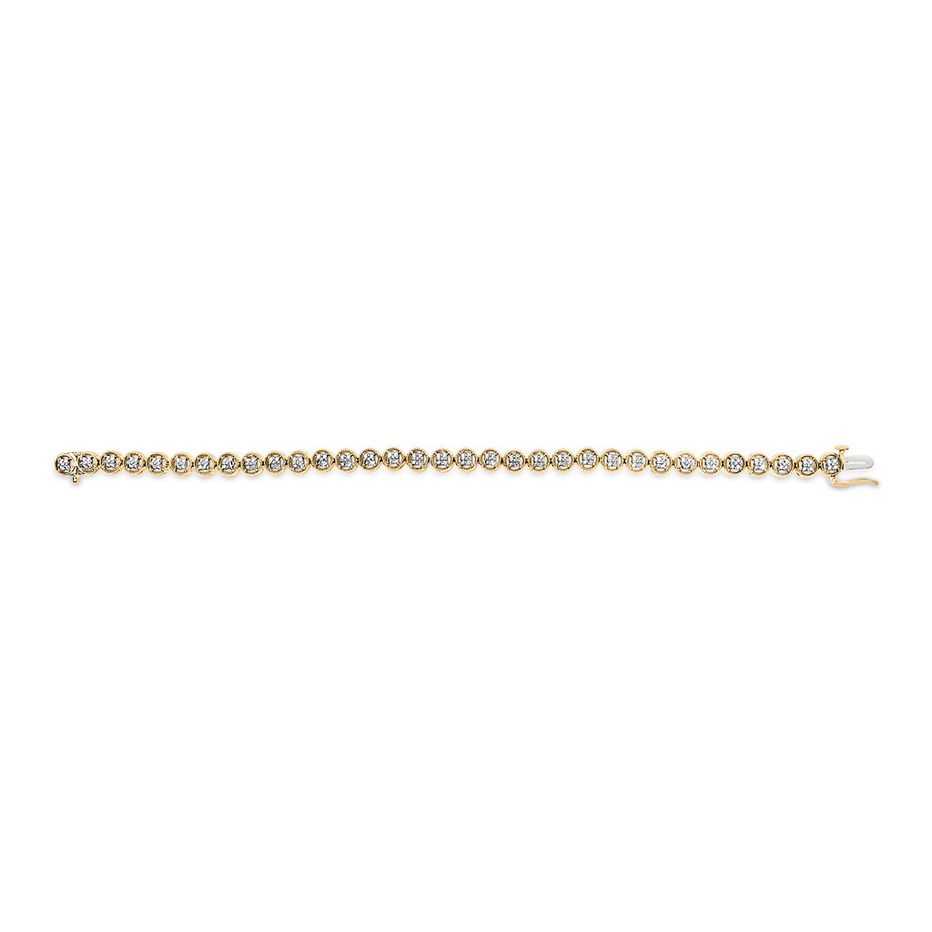 14K Yellow Gold Plated .925 Sterling Silver 1/10 Cttw Diamond Open Circle Beaded Wheel Link Tennis Bracelet (I-J Color, I3 Clarity) - 7.25"