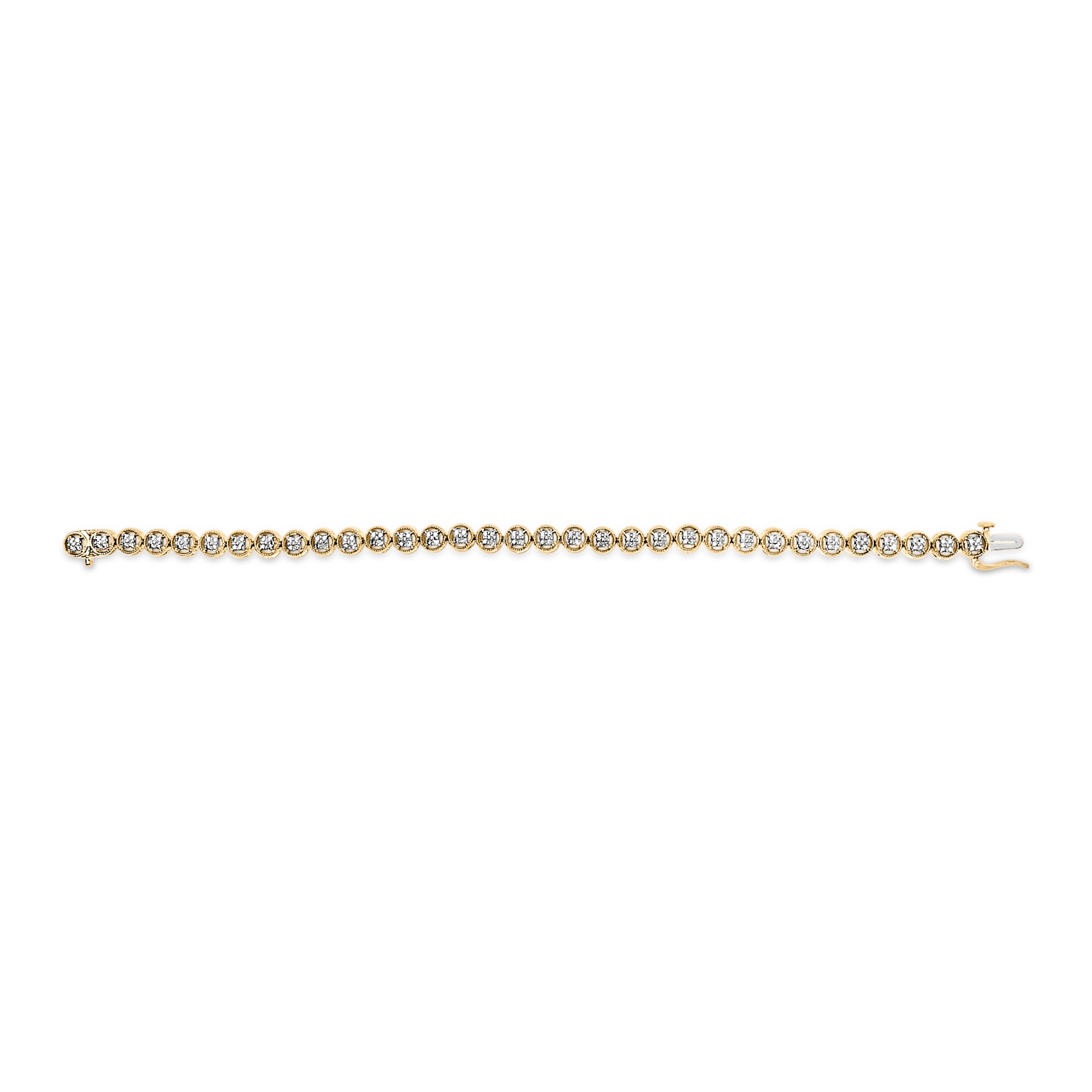 14K Yellow Gold Plated .925 Sterling Silver 1/10 Cttw Diamond Open Circle Beaded Wheel Link Tennis Bracelet (I-J Color, I3 Clarity) - 7.25"
