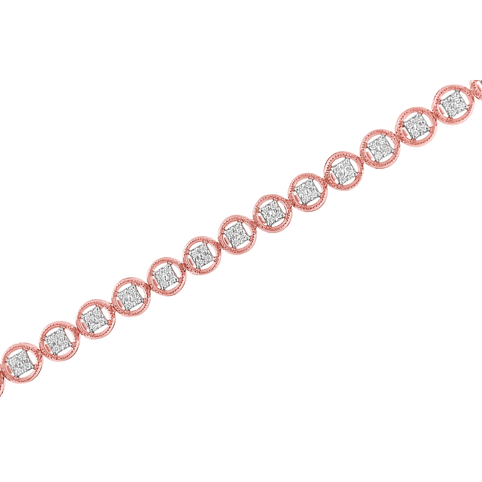 14K Rose Gold Over .925 Sterling Silver 1/4 Cttw Diamond 7" Open Circle Wheel Link Tennis Bracelet (I-J Color, I2-I3 Clarity)
