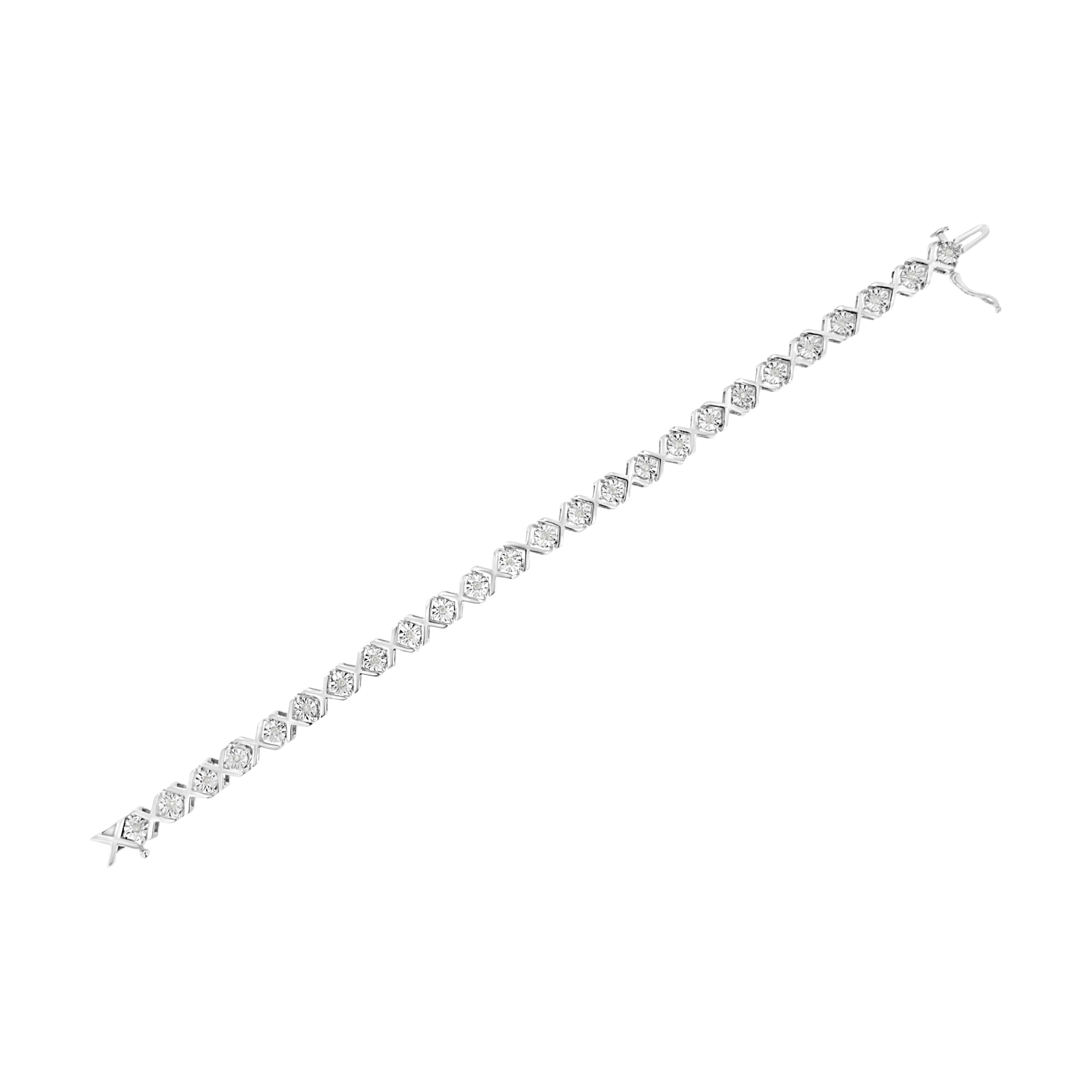 .925 Sterling Silver 1/4 Cttw Miracle Set Diamond "X" Link Bracelet (I-J Color, I3 Clarity) - 7.25"