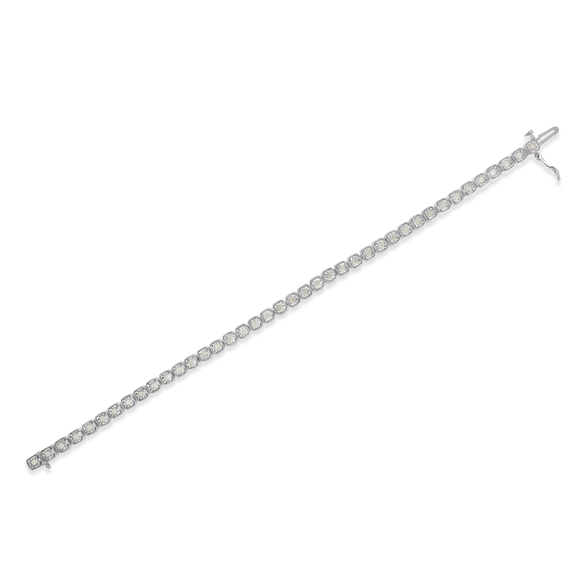 .925 Sterling Silver 1.0 Cttw Diamond Miracle-Set Square Milgrain 7" Link Tennis Bracelet (I-J Color, I3 Clarity)
