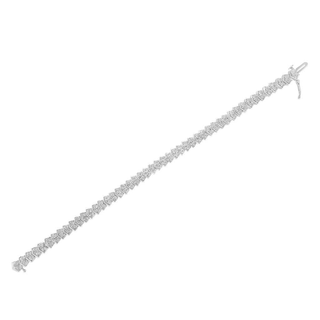 .925 Sterling Silver 1.0 Cttw Chevron 2 Stone Arrow Link Tennis Bracelet (I-J Color, I3 Clarity) - 7â€