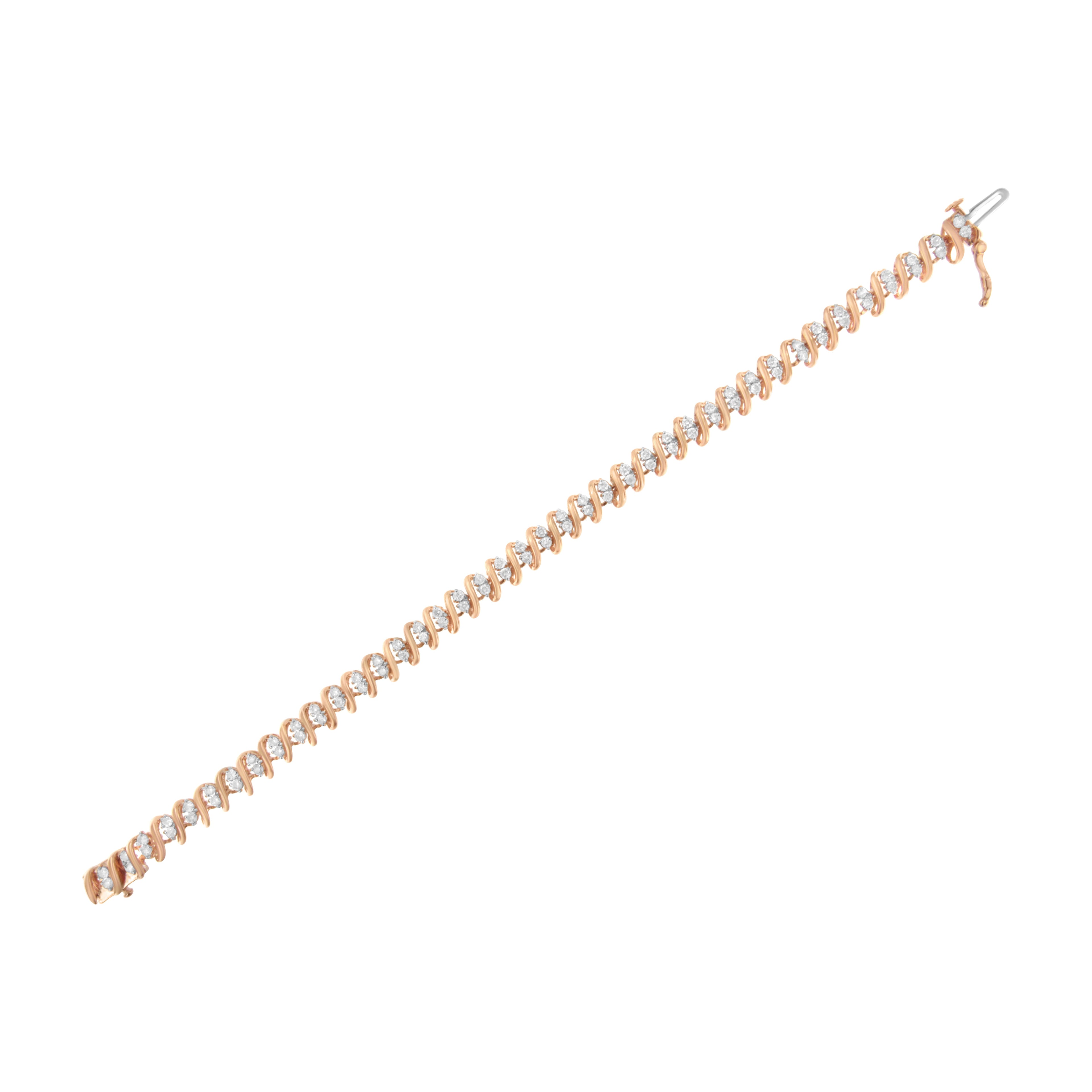 14KT Rose Gold Plated Sterling Silver Diamond S Link Tennis Bracelet (2 cttw, J-K Color, I1-I2 Clarity) - Size 7.5"