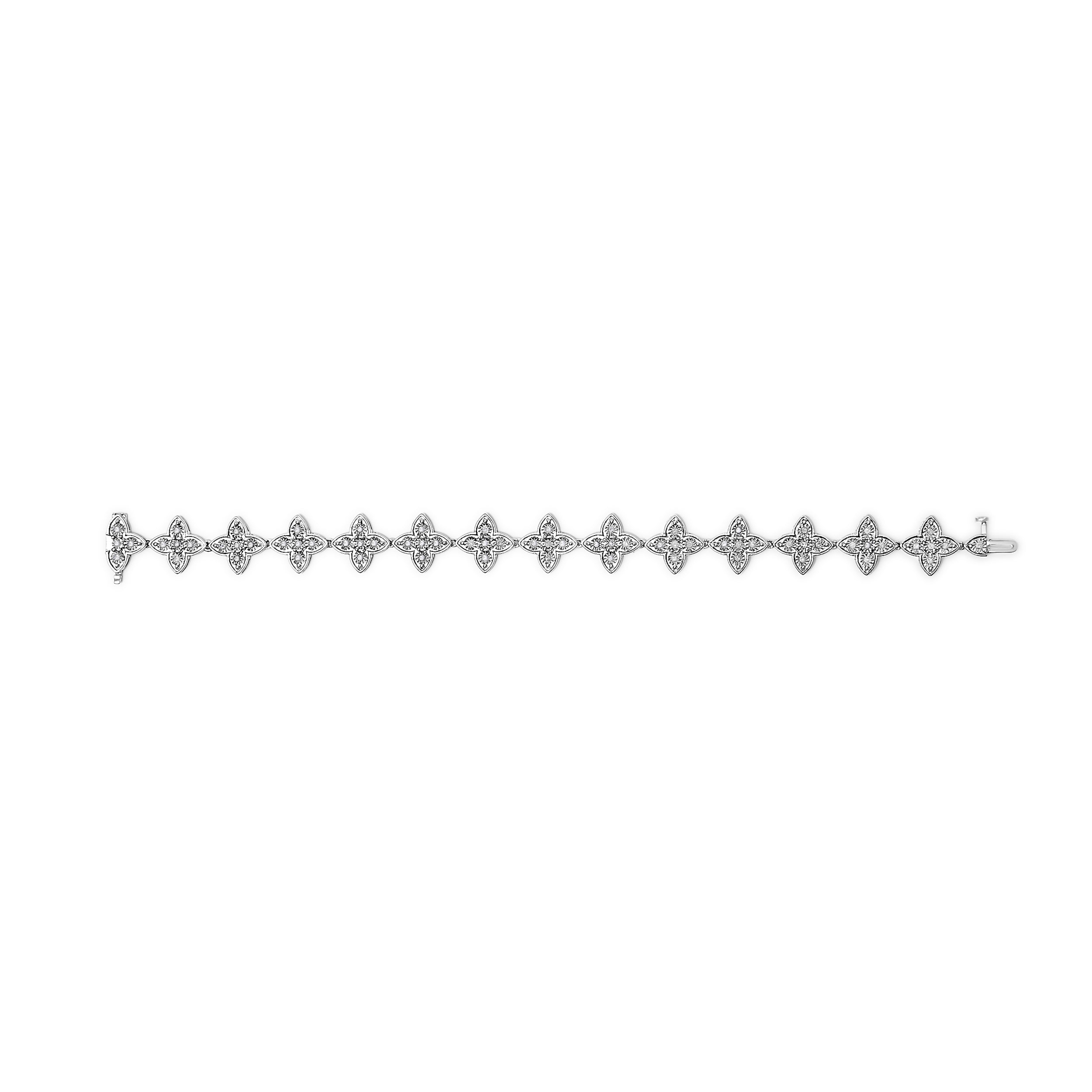 .925 Sterling Silver 1.0 cttw Miracle-Set Diamond 4 Leaf Clover Link Bracelet (I-J Clarity, I3 Color) - Size 7.25"