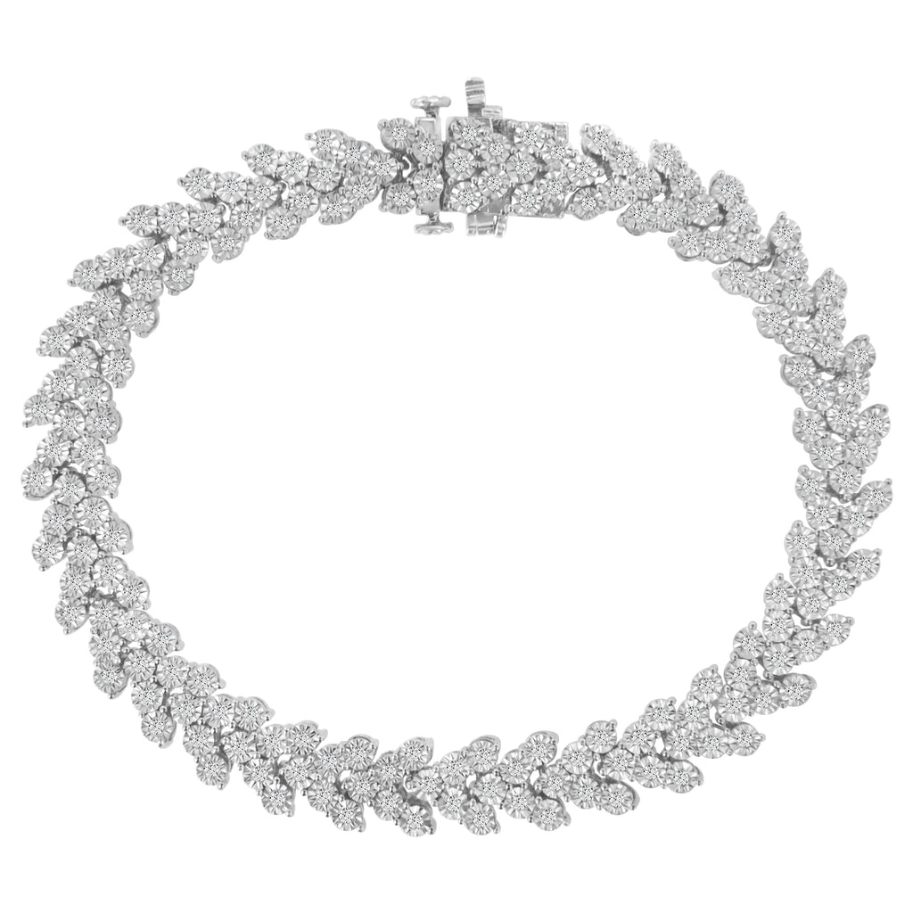 .925 Sterling Silver 2.00 Cttw Miracle Set Diamond Laurel Wreath Link Bracelet (I-J color, I3 clarity) - 7.25"